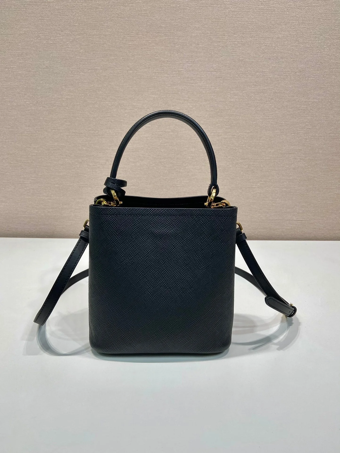 Prada MINI BUCKET BAG 18 IN BLACK SAFFIANO LEATHER