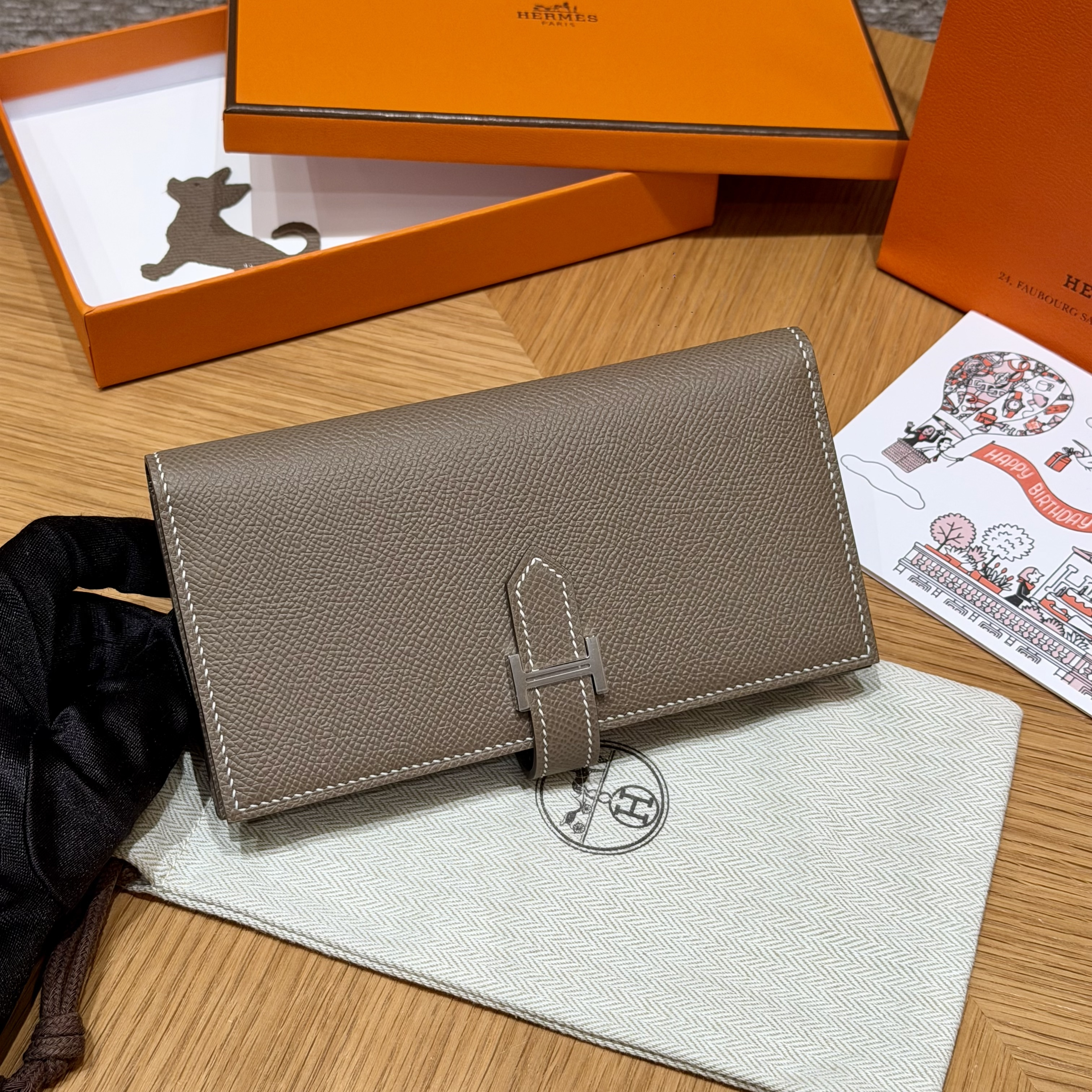 Hermes Etoupe Epsom Bearn Long wallet