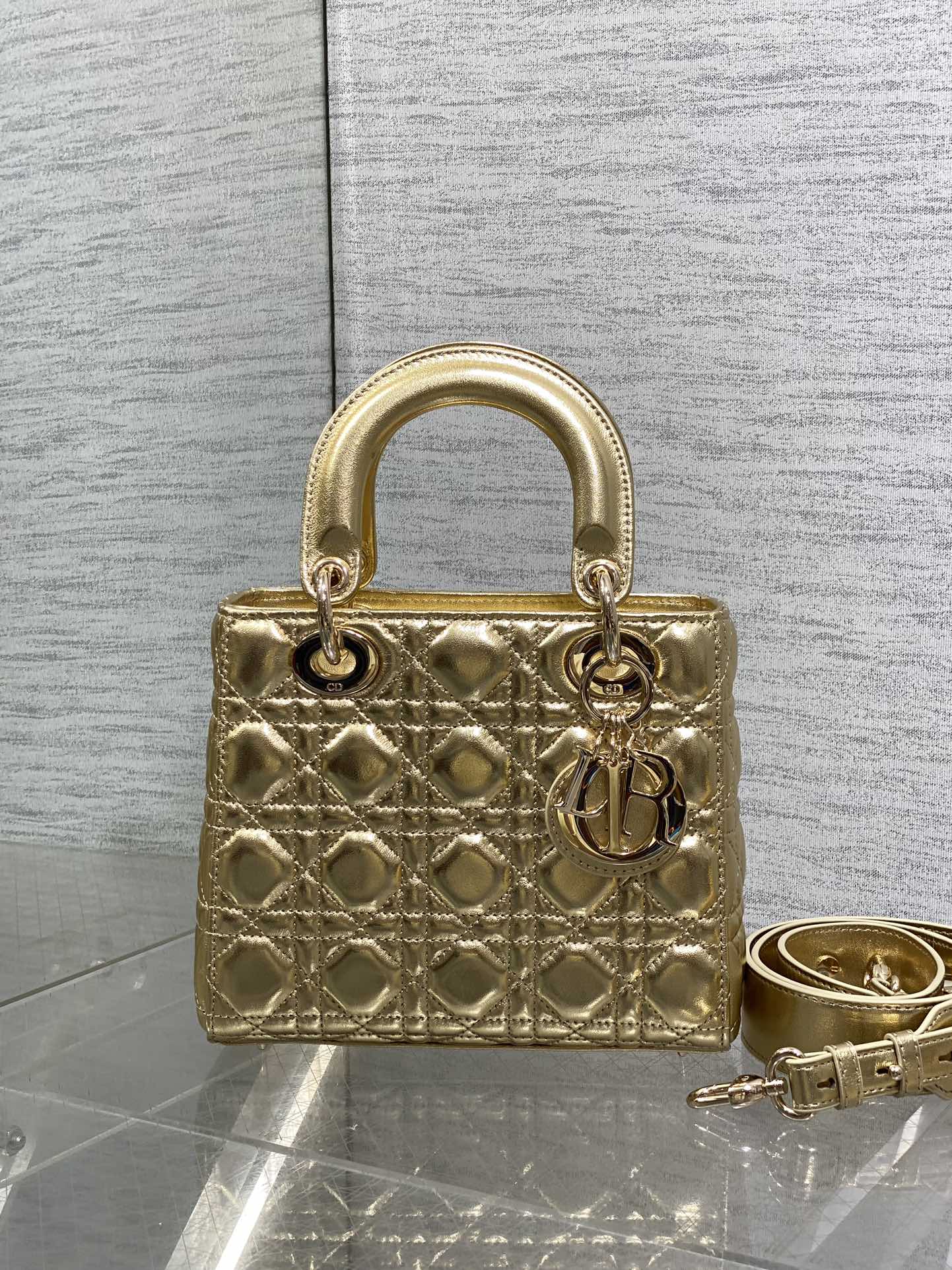 Small Lady Dior My ABC Bag in  Gold Cannage Lambskin