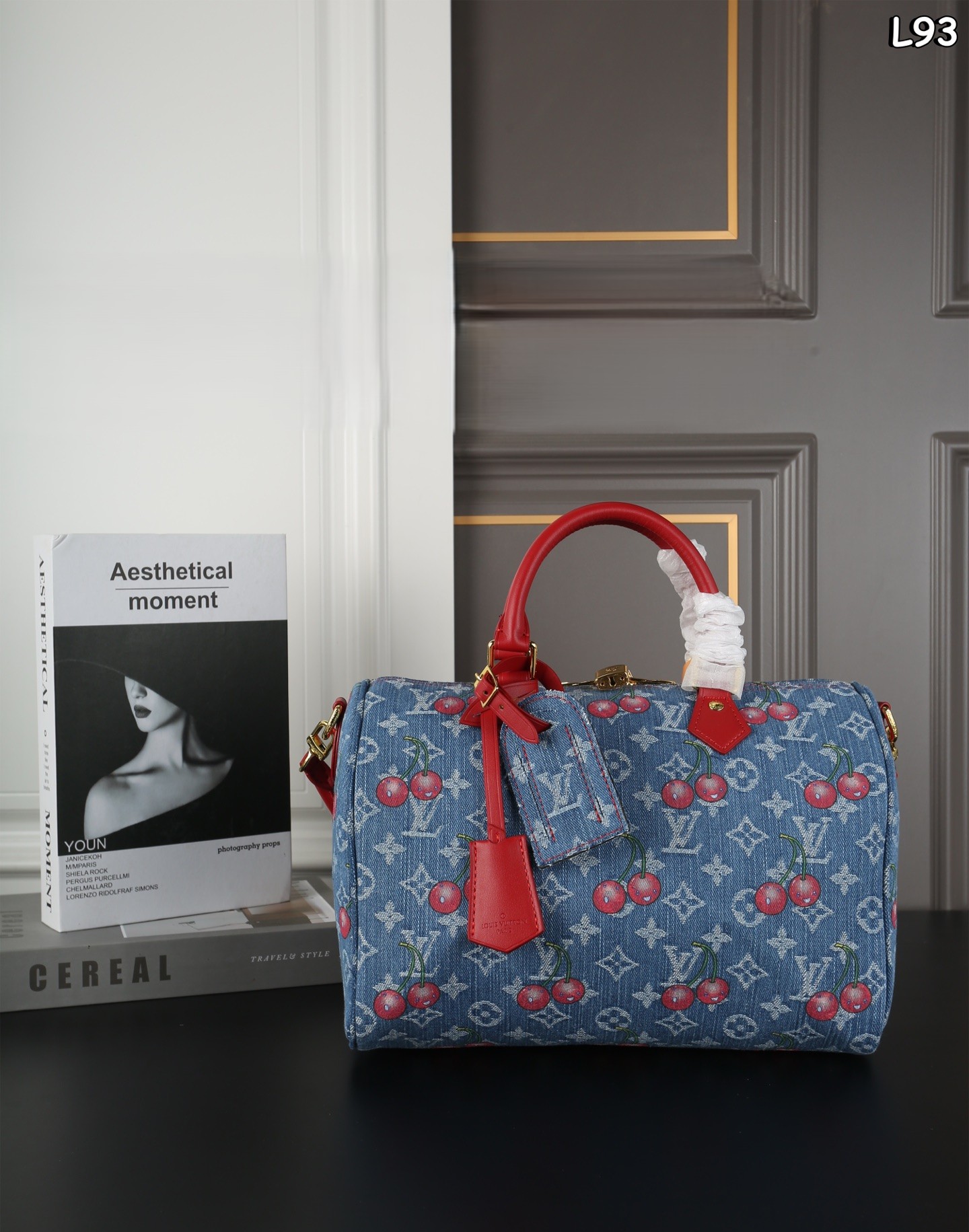 Louis Vuitton x Takashi Murakami LV Soft Speedy 30 Cerises Denim Boston Red Top Handle Bag - KAIROO