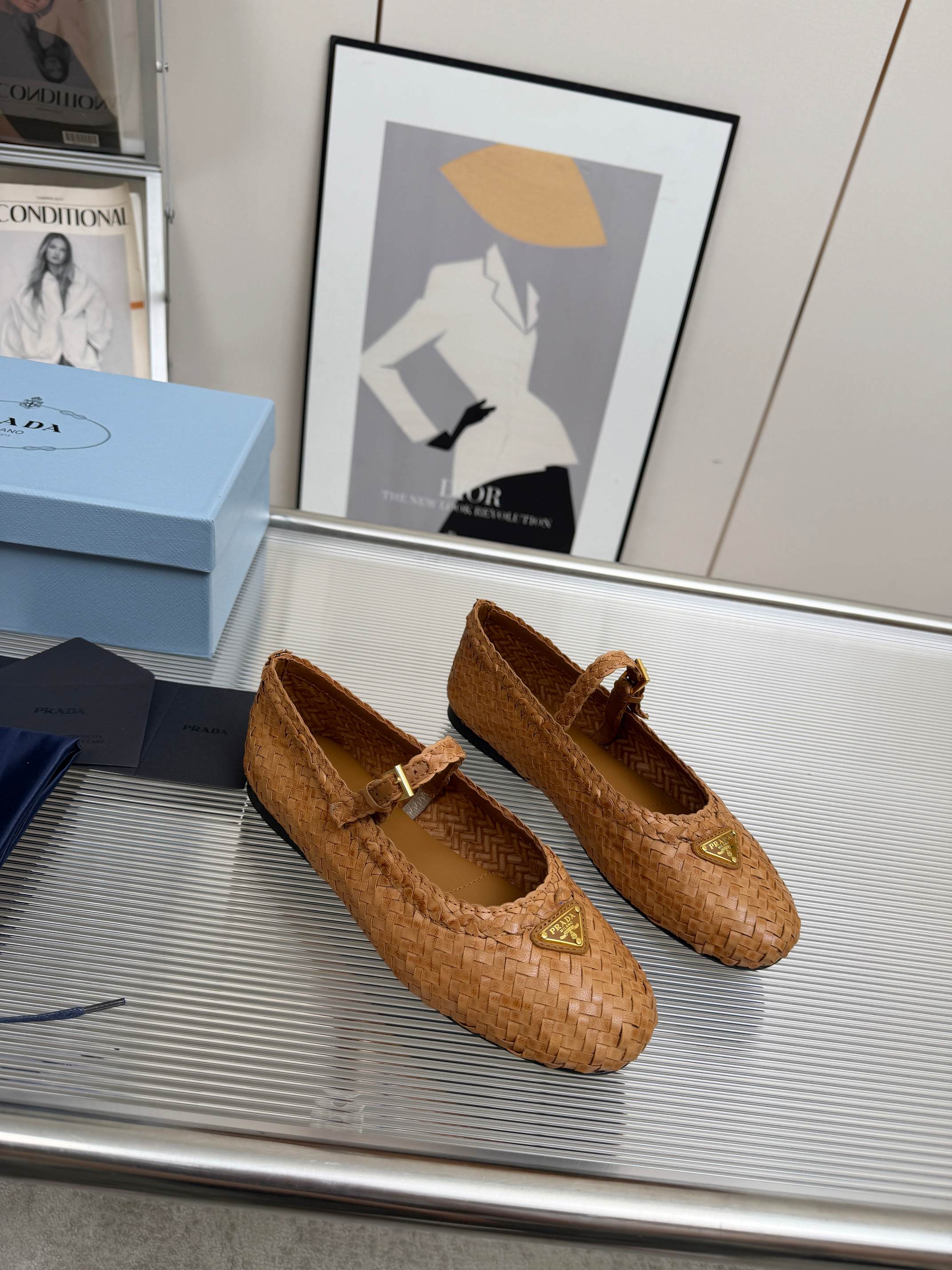 Prada Leather Woven ballerinas