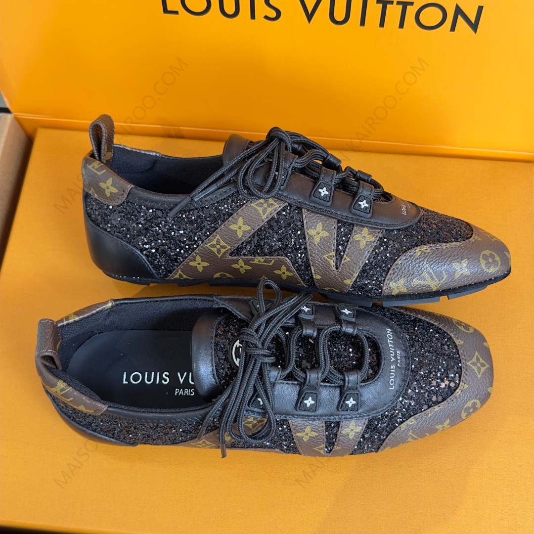 Louis Vuitton LV Monogram Glitter Brown Monogram Canvas Run Away Low Top Ballet Sneakers - KAIROO
