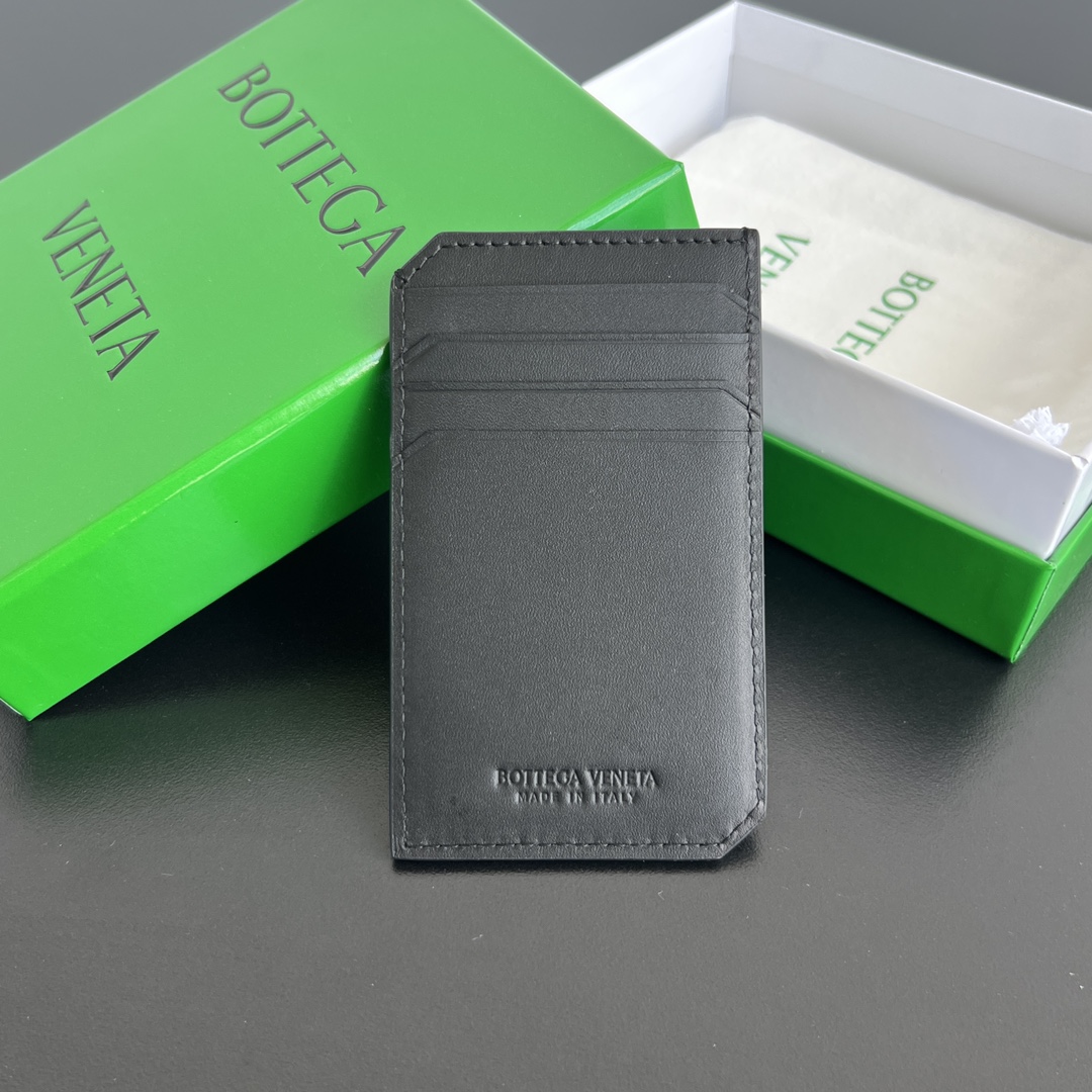 Bottega Veneta Small Vertical Card Holder Wallet in Black Intreccio Leather