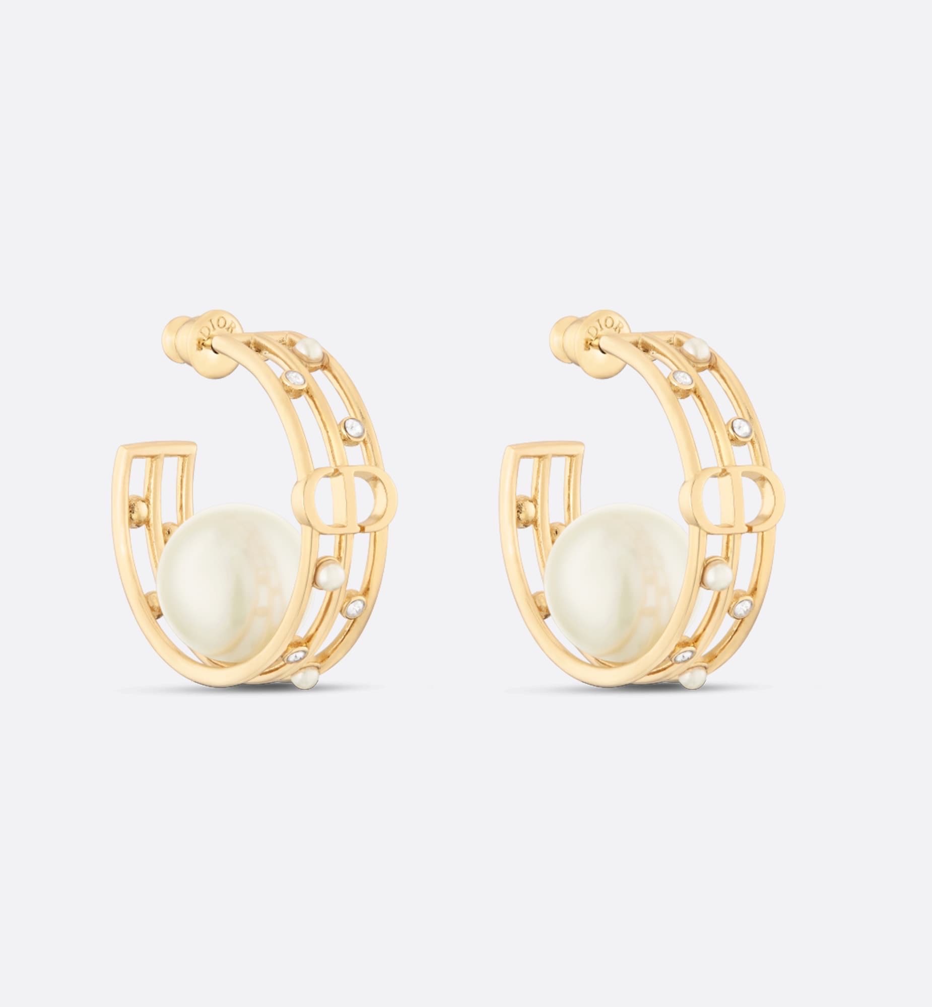 Dior Gold Hollow C-Hoop Stud Earrings