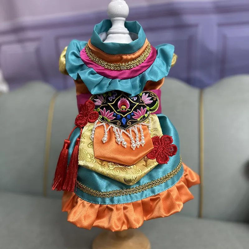 Dog Clothes Pet Ethnic Dress Tang Cat Dress Yorkshire Pomeranian Shih Tzu Maltese Poodle Bichon New Chinese Handmade Customized