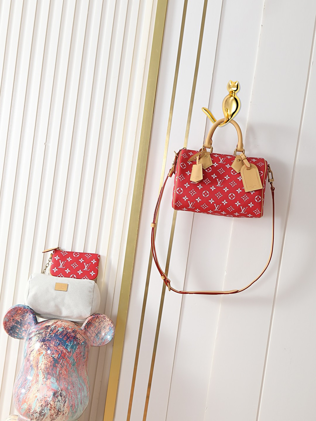 【15A】Louis Vuitton x Pharrell Williams LV Speedy 25/30/40 P9 Red Monogram Brass Plaque Boston Top Handle Bag - KAIROO