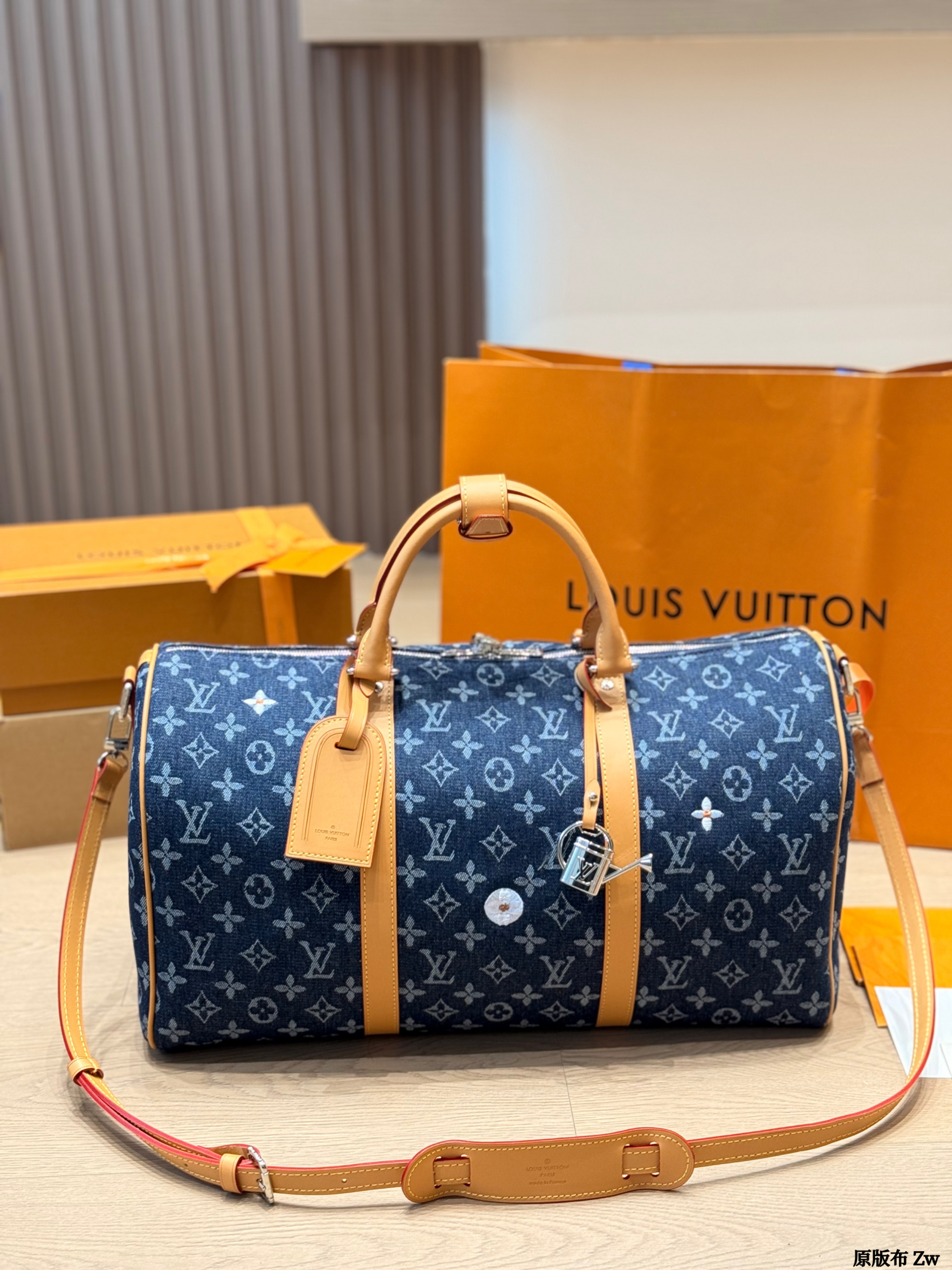 Louis Vuitton LV Keepall 45 Denim Monogram Floral Embroidery & Watering Can Charm Travel Duffle Barrel Bag - KAIROO