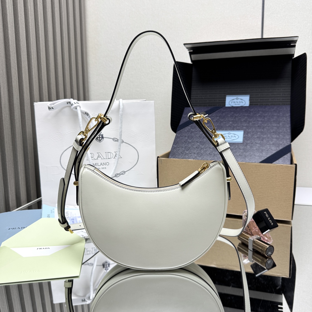 Prada Arqué mini leather shoulder bag-White  1BC194