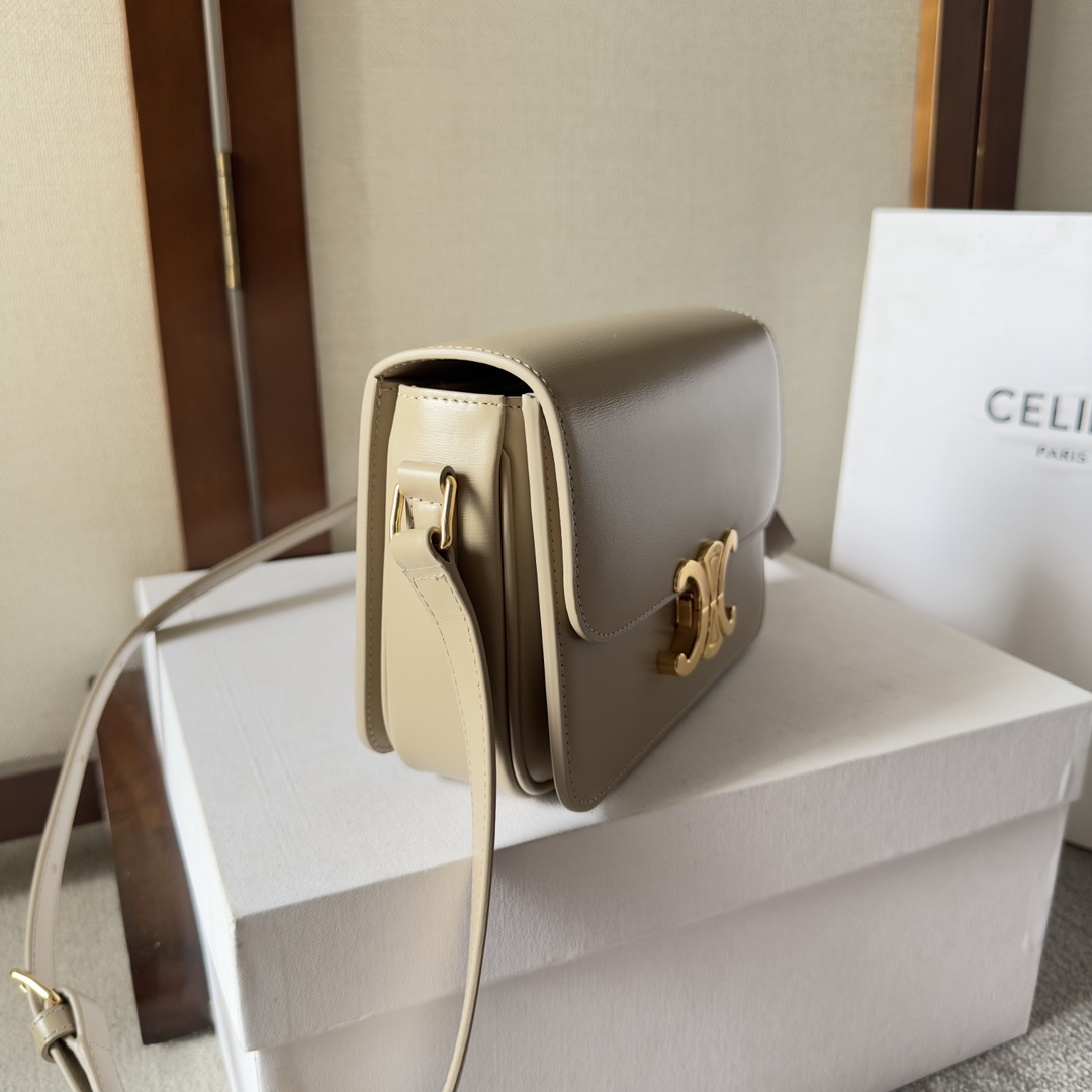 Celine Teen Triomphe Bag in Shiny Calfskin-Safari
