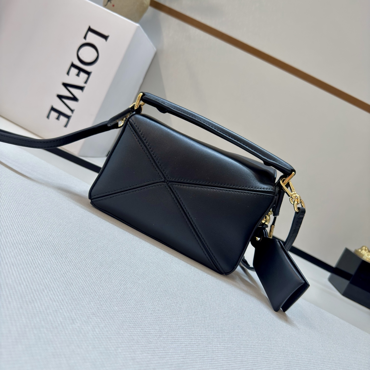 Loewe Mini Featherlight Puzzle bag in nappa lambskin-Black