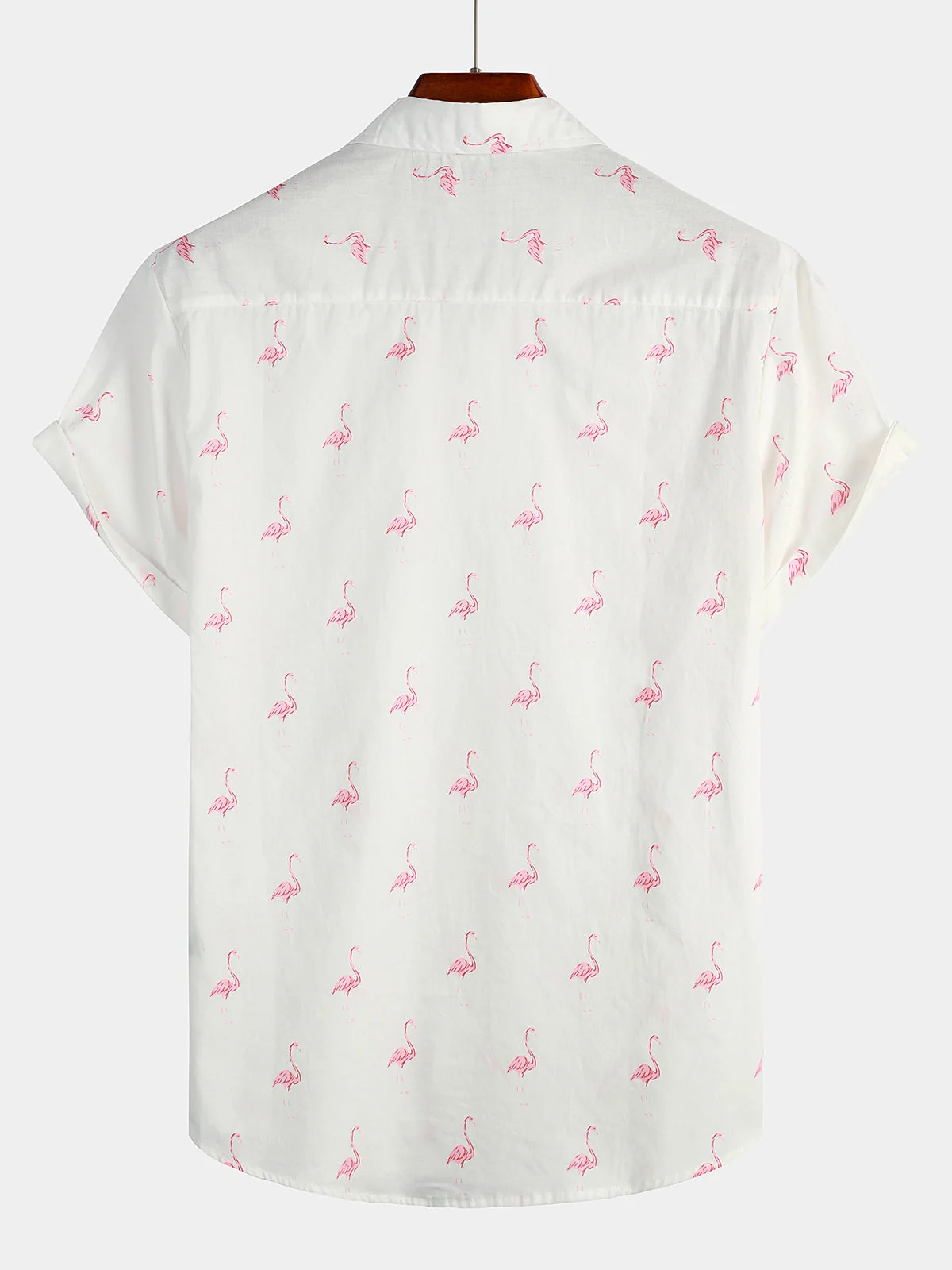 Men's Pink Flamingo Print Button-Up Short Sleeve Shirt