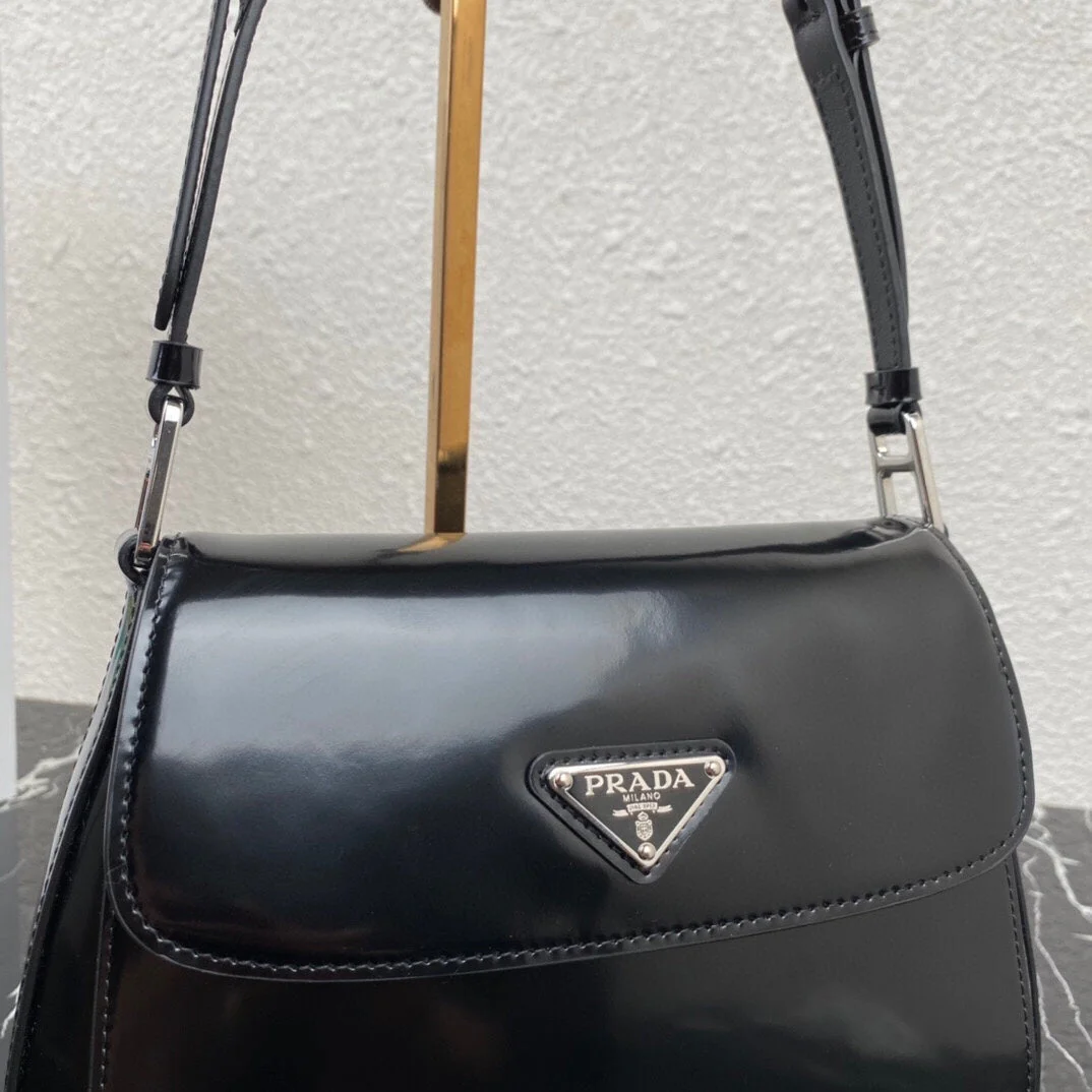 Prada CLEO 24 BLACK BRUSHED LEATHER SHOULDER BAG
