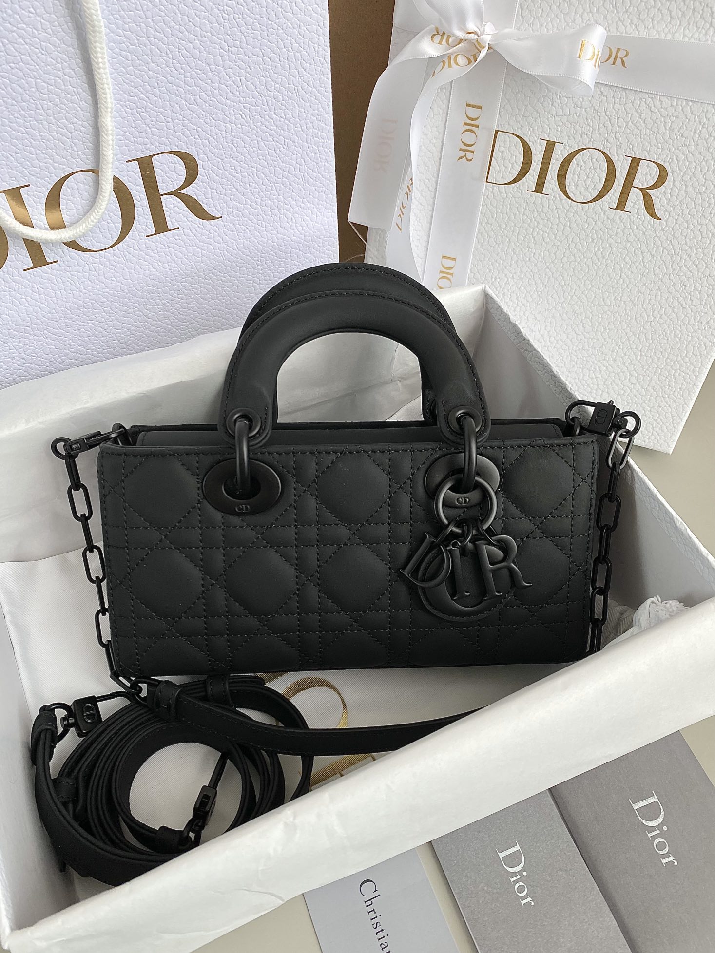 Small Lady D-Joy Bag in Black Cannage Ultramatte Calfskin 