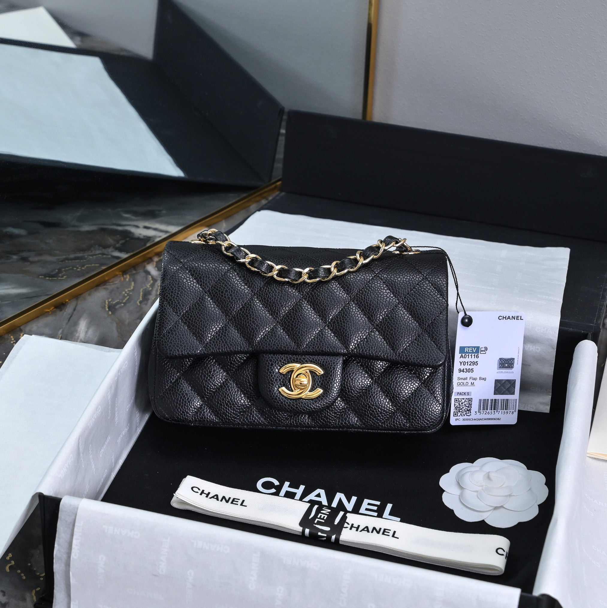 Chanel Mini Classic Handbag in Black Grained calfskin