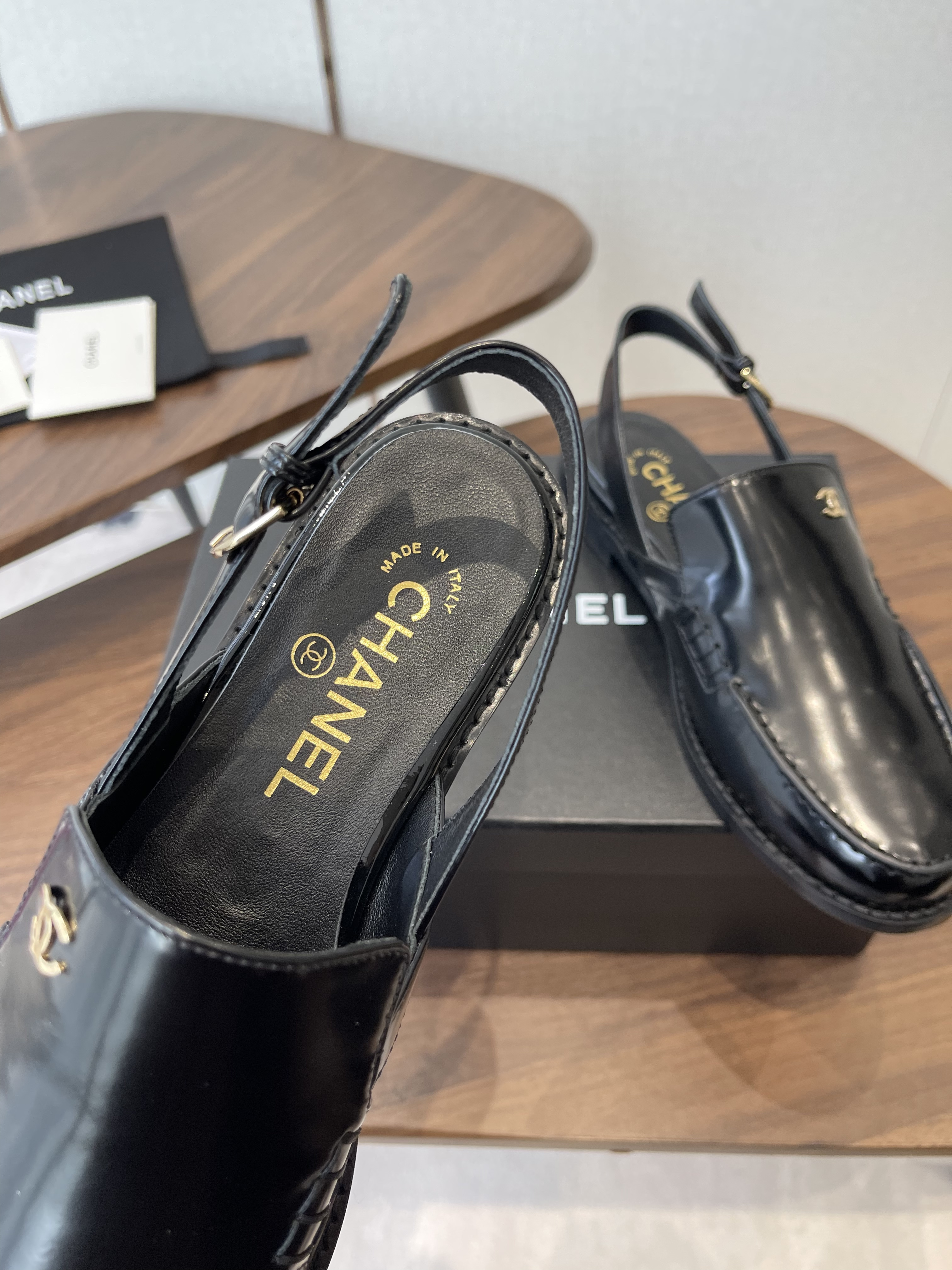 Chanel Leather Slingback Loafers