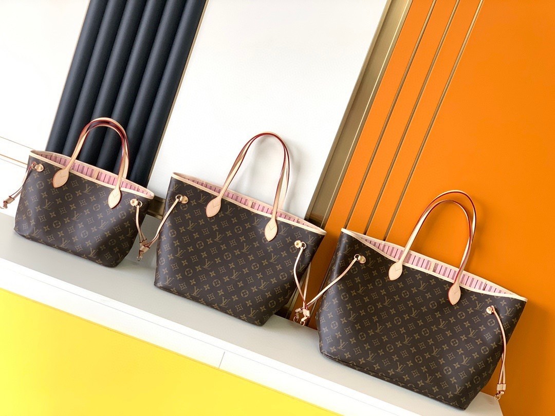 Louis Vuitton LV Neverfull PM/MM/GM Monogram Beige/Pink/Red Lining Tote Top Handle Bag With Pouch - KAIROO
