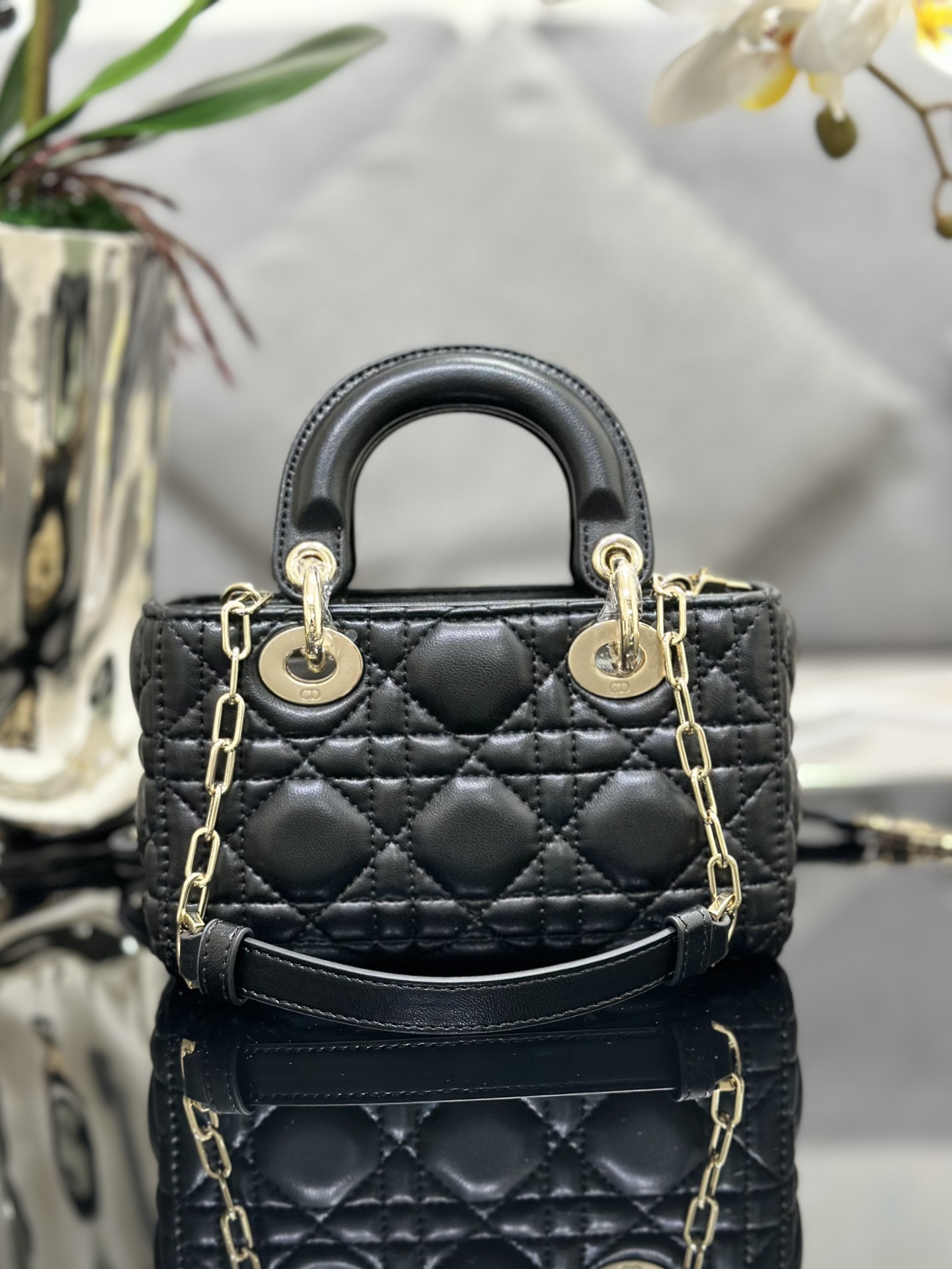 Mini Lady D-Joy Bag in Black Cannage Lambskin