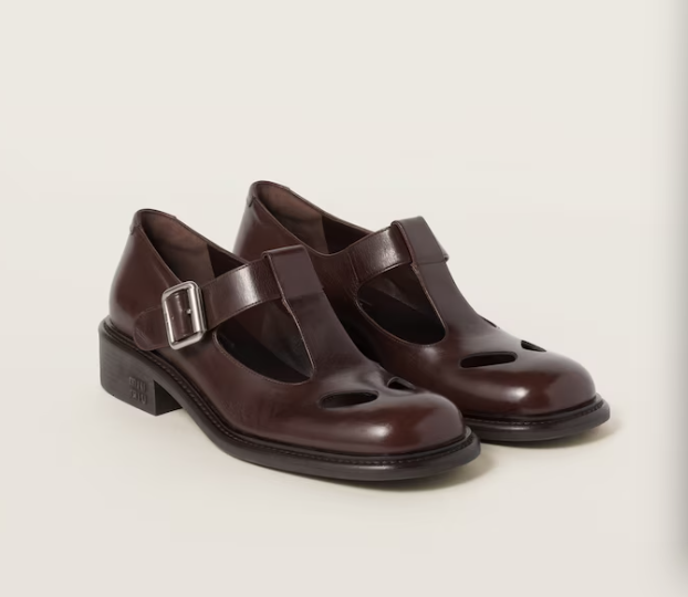 Miu Miu Chocolate Shiny leather Sandal