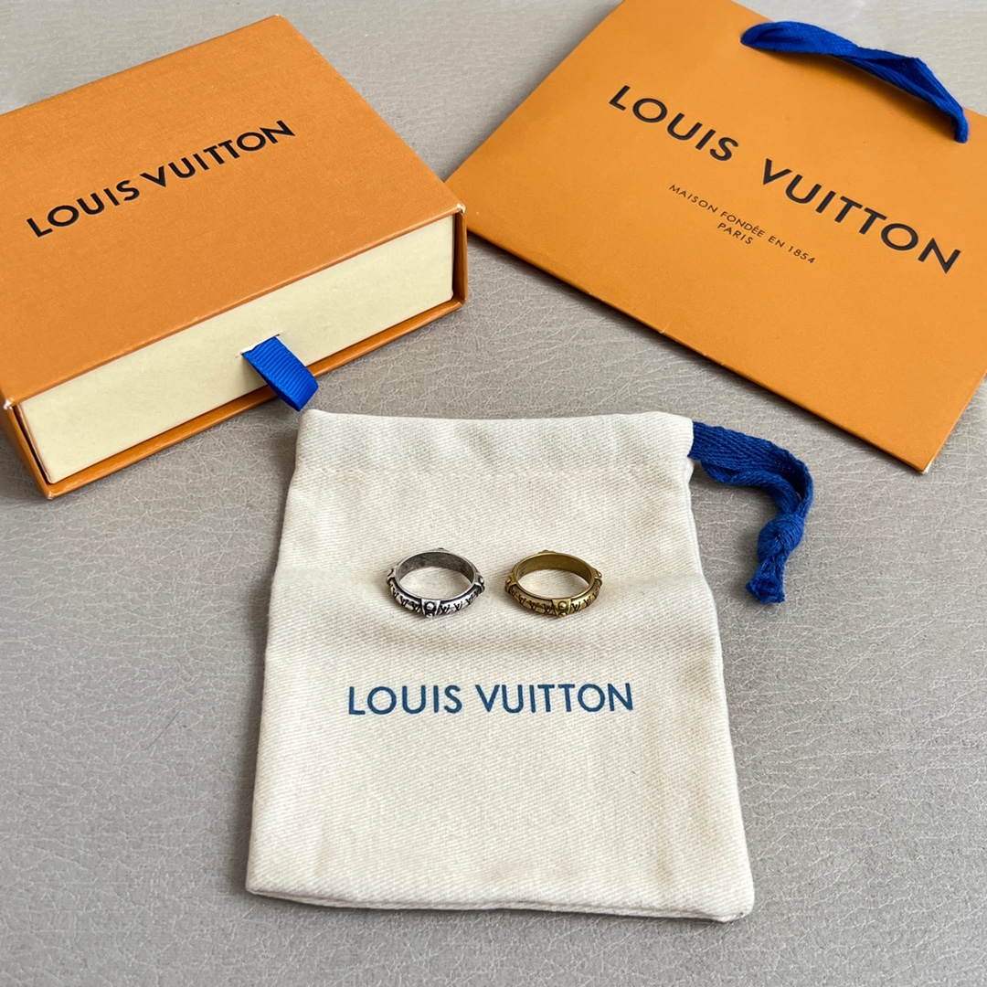 Louis Vuitton LV Vintage Engraved Narrow Band Ring (Gold & Silver Two-tone) - KAIROO