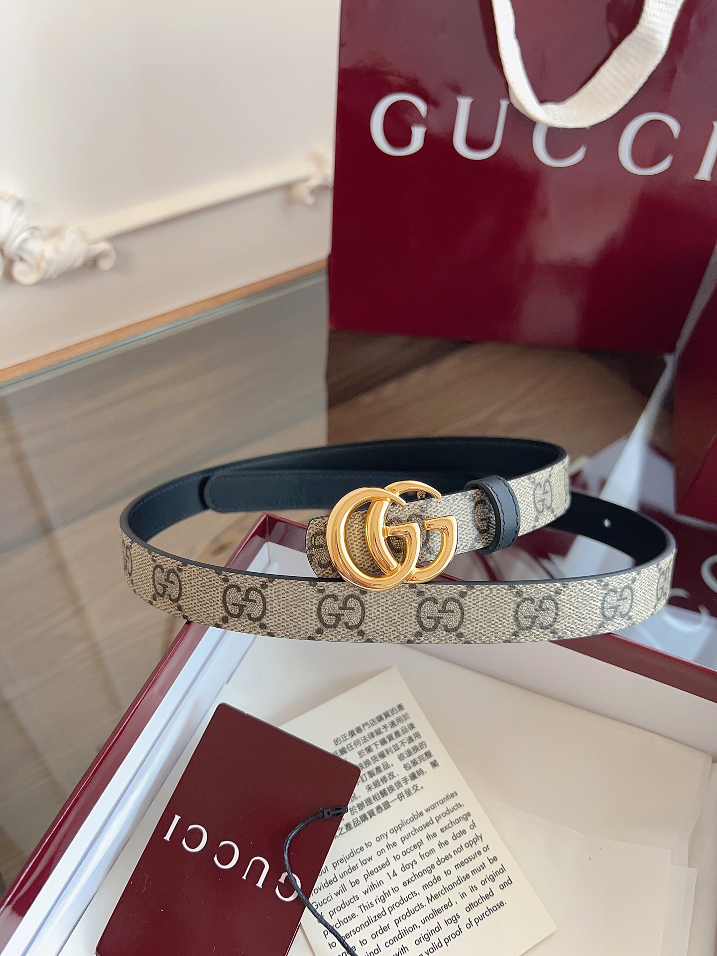 Gucci Reversible GG Marmont Thin Belt 2cm