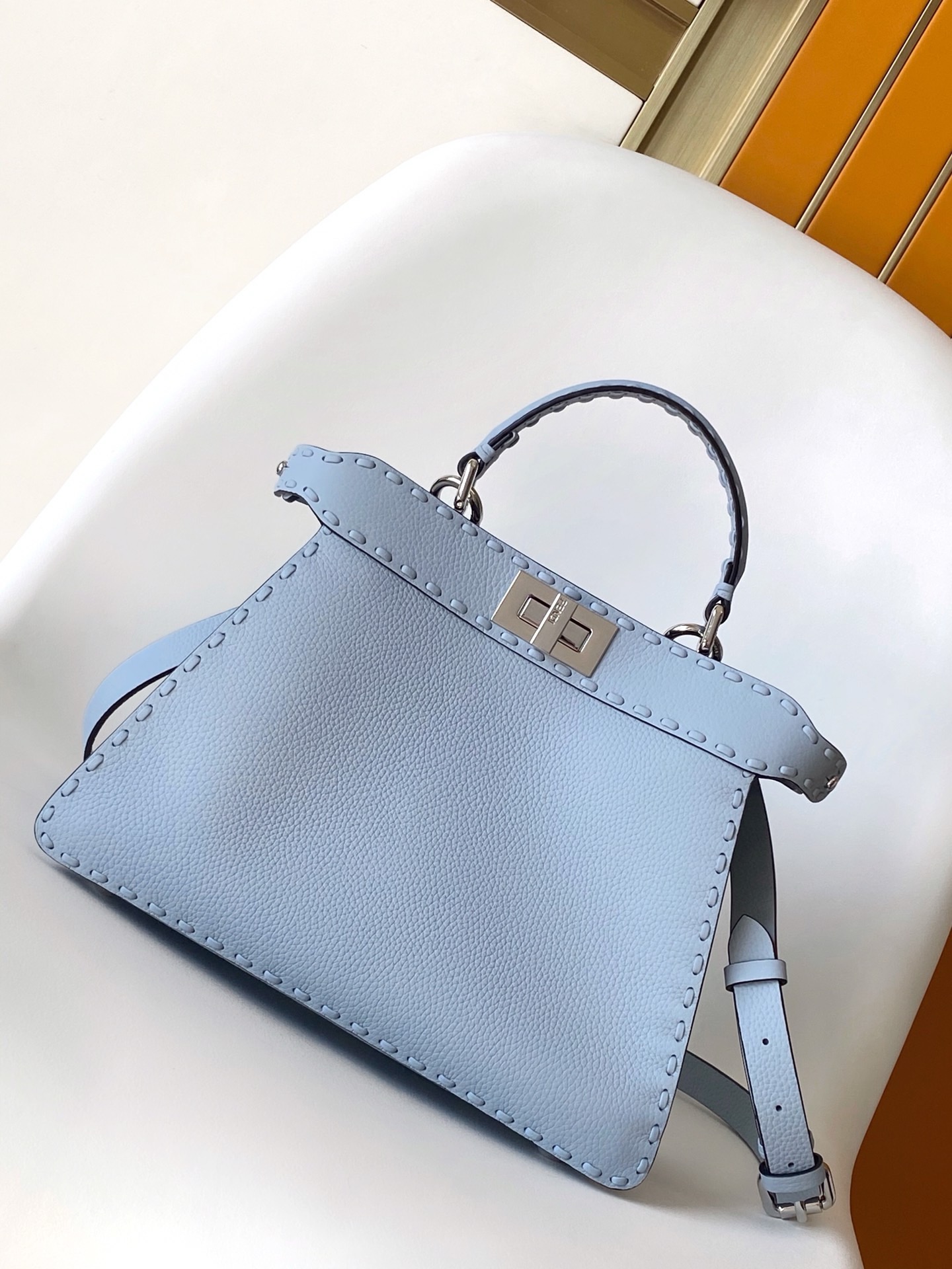 Fendi Iconic Peekaboo ISeeU Small Selleria Bag-Light Blue