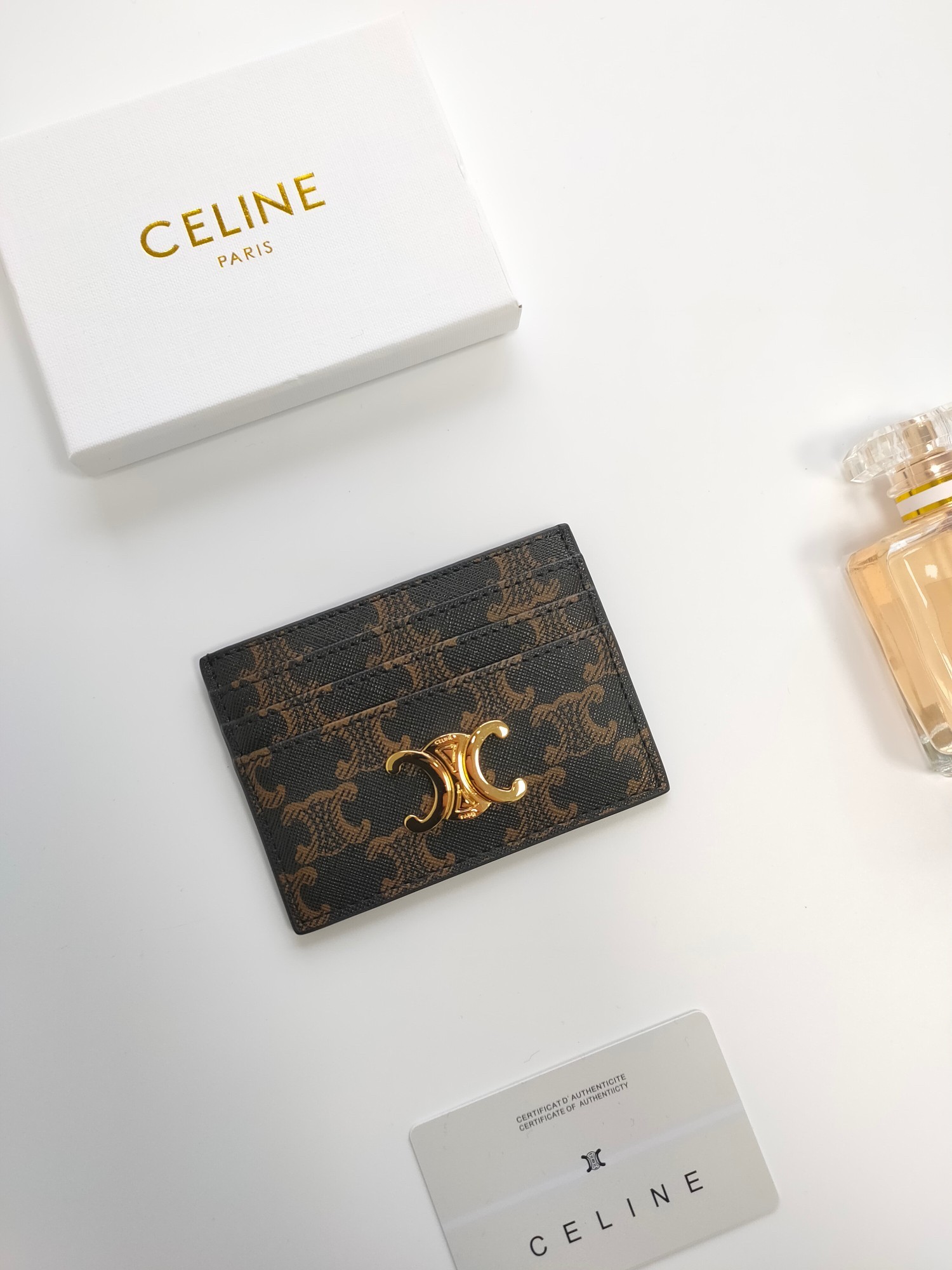 Celine Triomphe Monogram Canvas with Central Metal Triomphe Logo Card Holder - KAIROO