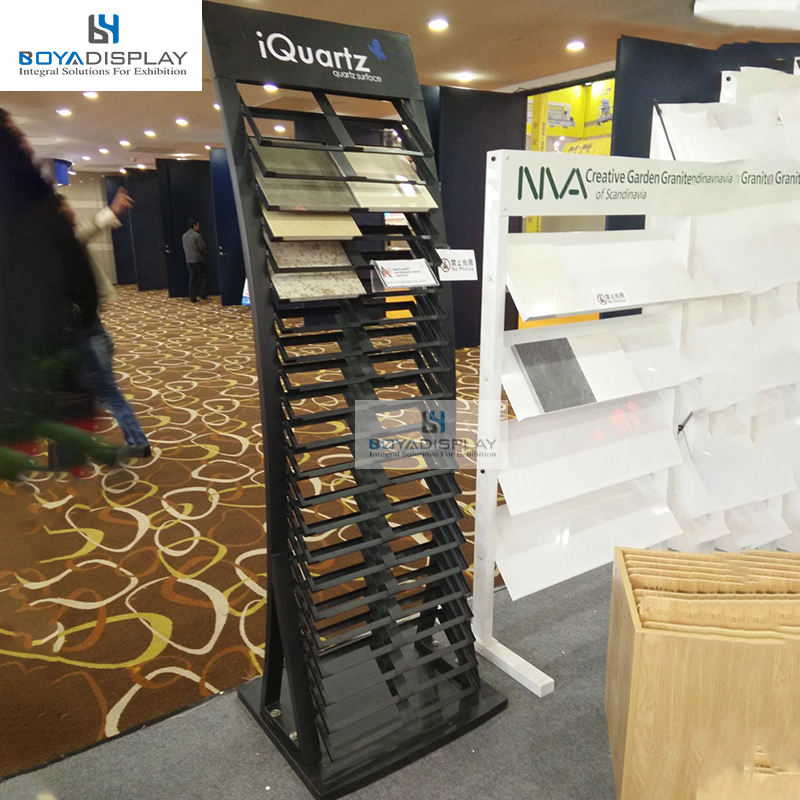 Factory Direct Sale Stone Marble Quartz Display Mosaic Metal Rack Ceramic Tile Stand for Showroom