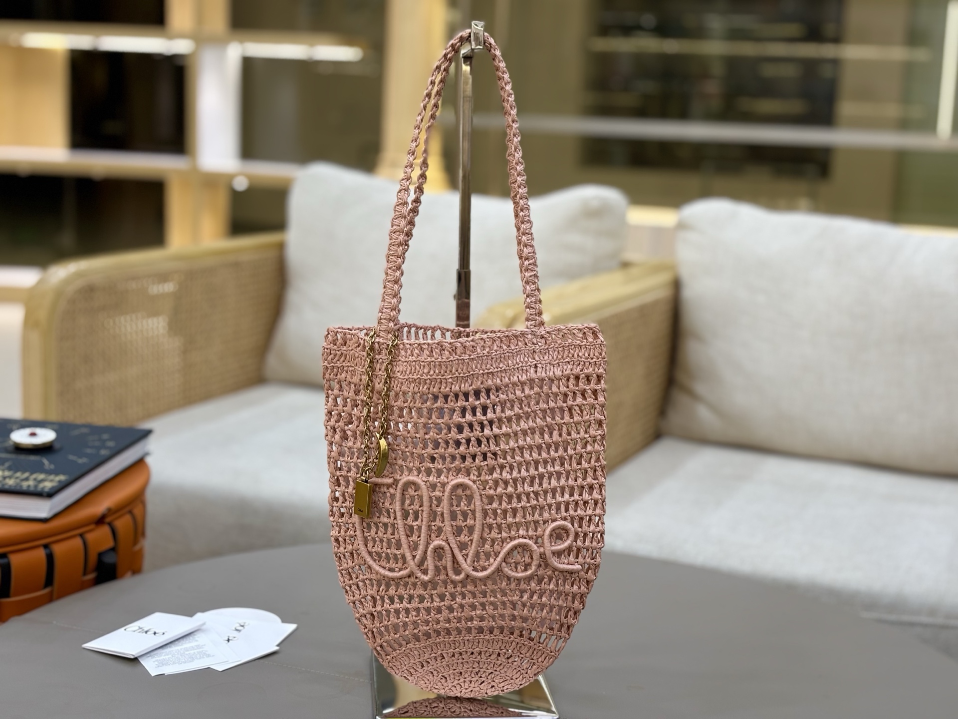 Chloe Small Summer Banaba Tote Bag in Raffia-Summery Beige