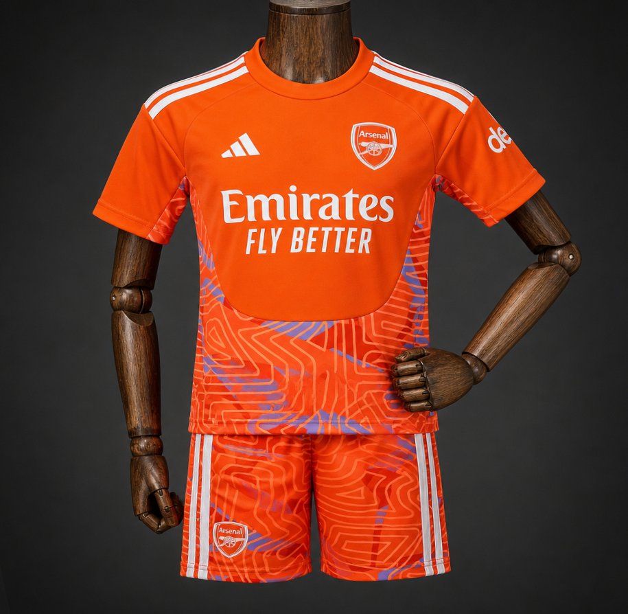26/27 Kids Arsenal Goalkeeper Orange Jersey Set 16-28 - musan
