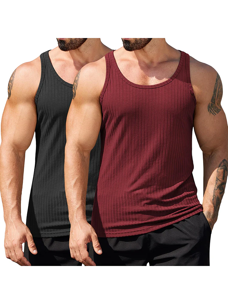 Gym Muscle 2 Packs Ribbed Knit Tank Top (US Only)
