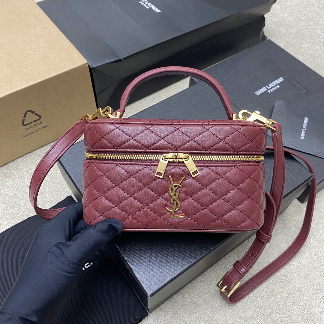 Saint Laurent Rouge Cabernet Small Gaby Vanity Bag in Lambskin