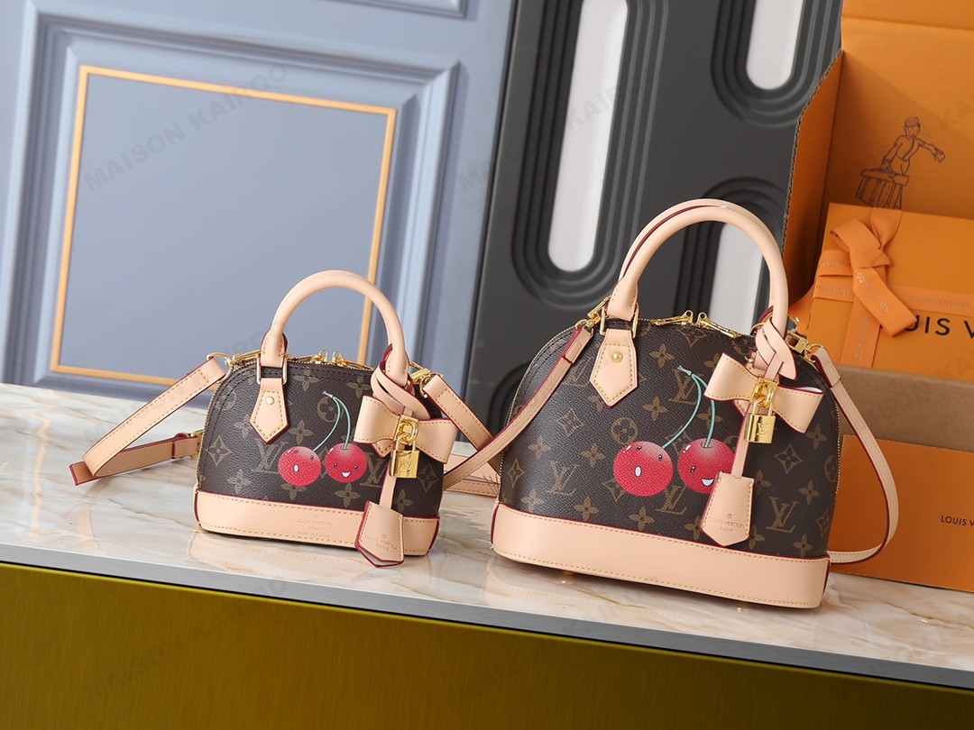 Louis Vuitton LV Alma Nano & BB Monogram Canvas Cherry Print Vachetta Trim Crossbody Handbag - KAIROO