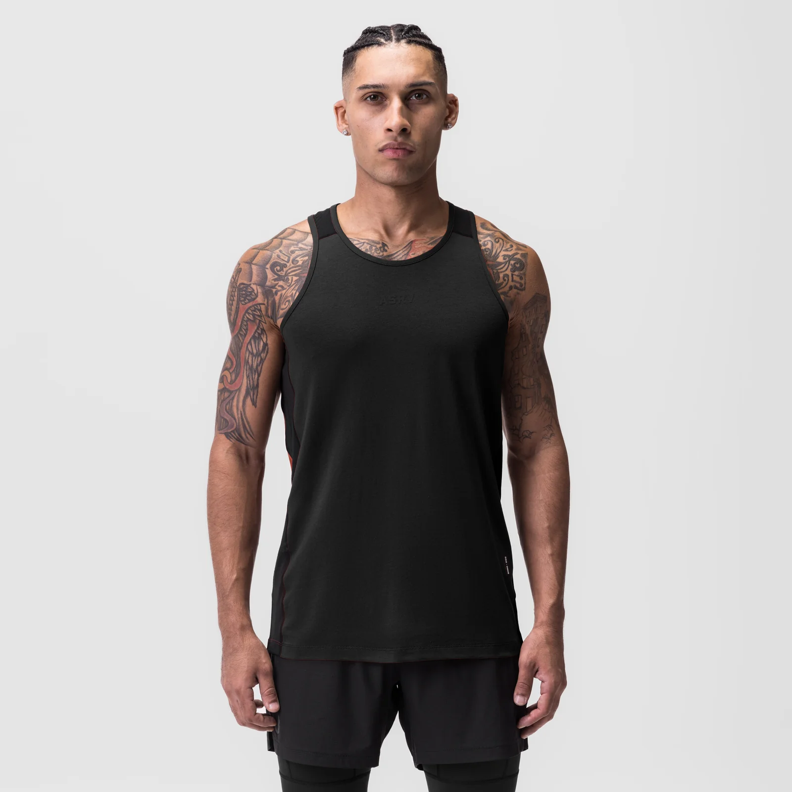 0809. Supima Mesh Panel Training Singlet - Black
