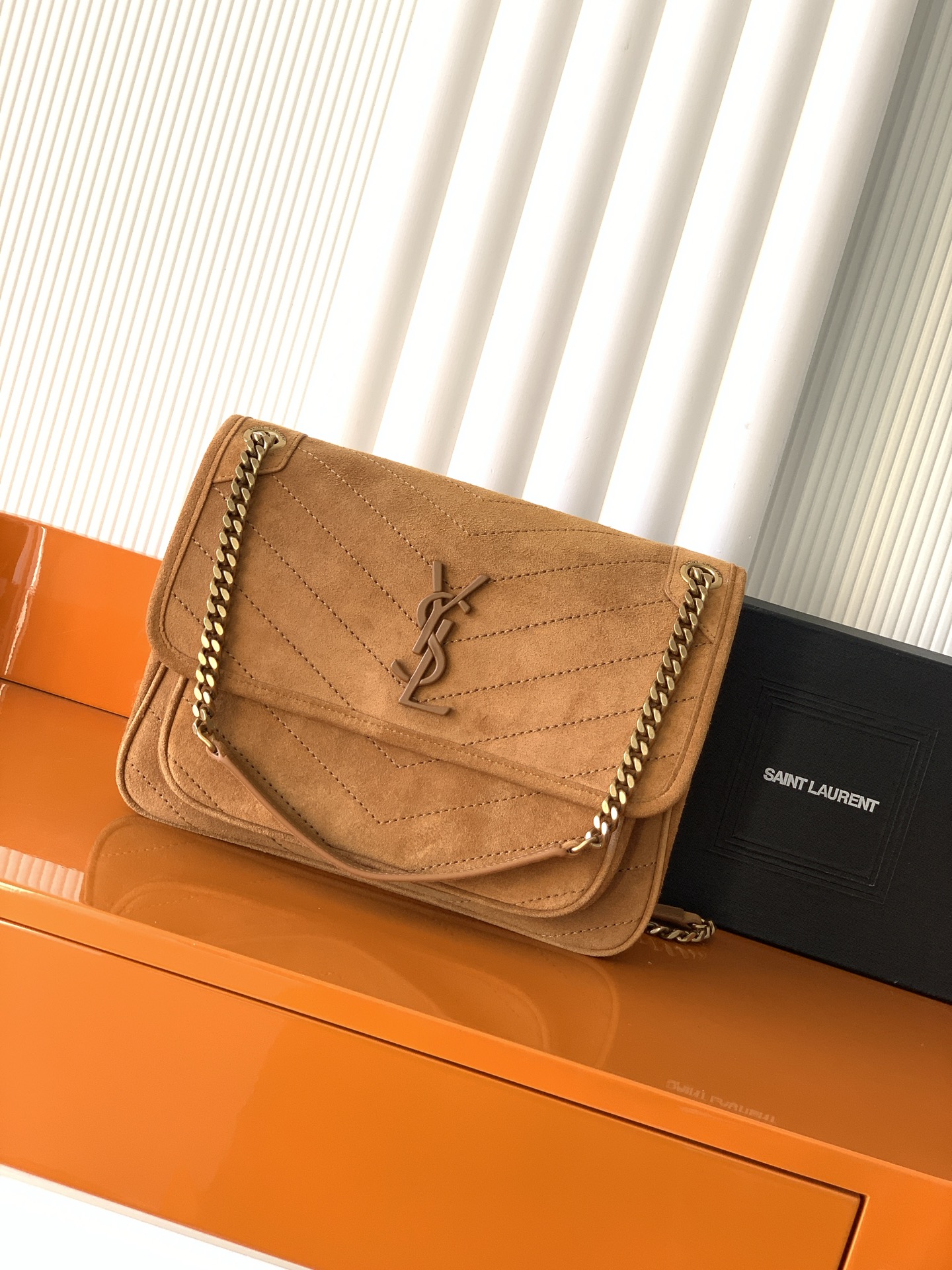Saint Laurent Caramel Suede Leather Medium Niki Bag