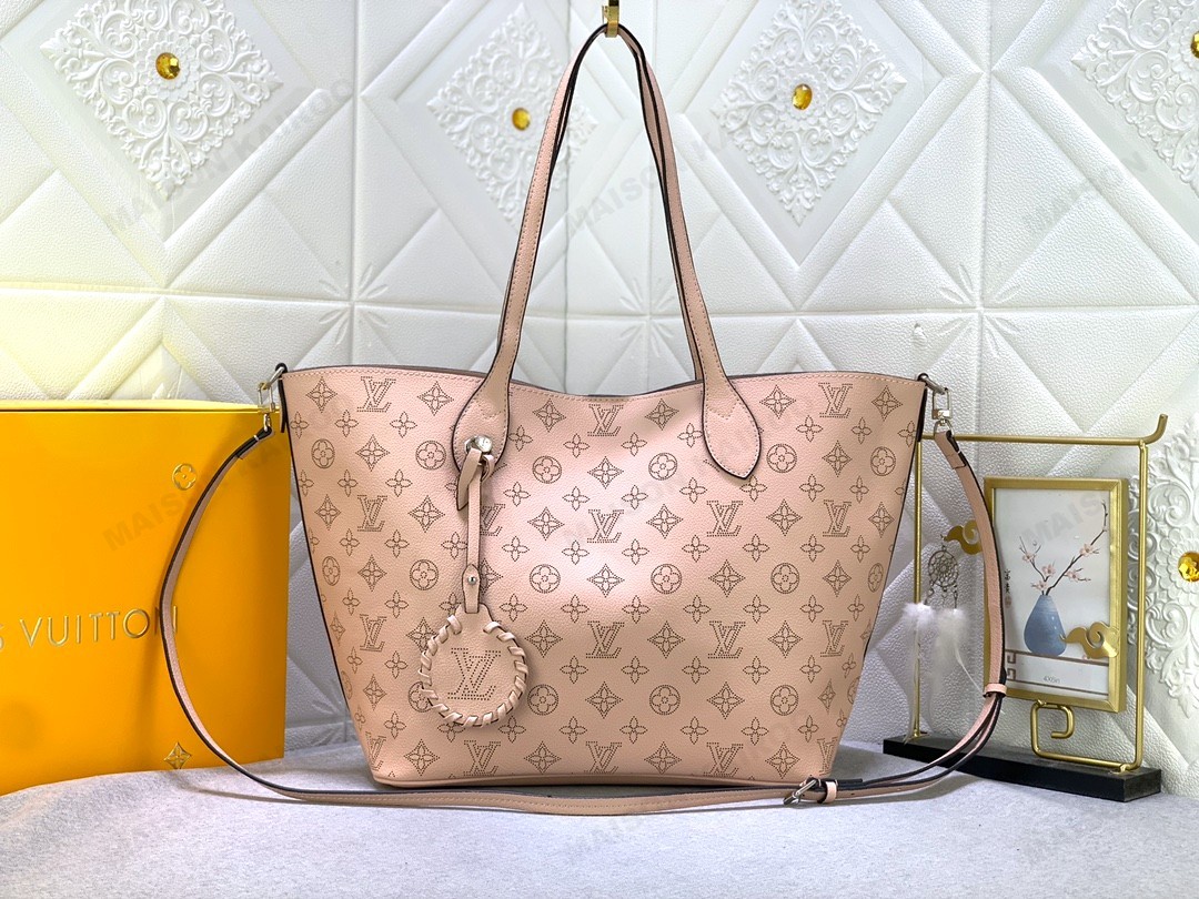 Louis Vuitton LV Mahina Blossom PM&MM Pink Dense Perforated Monogram Leather Basket Handle Tote Bag - KAIROO