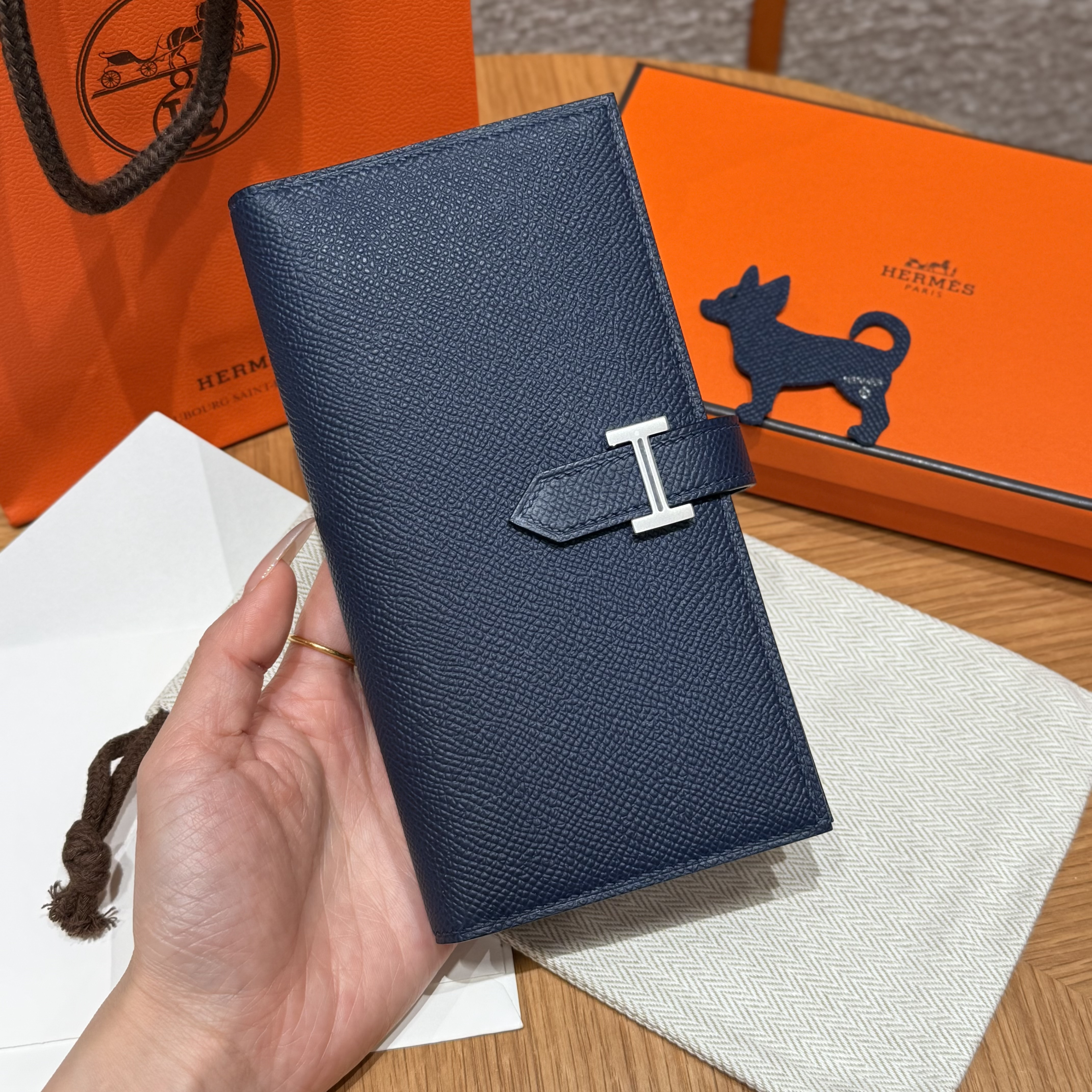 Hermes Deep blue Epsom Bearn Long wallet
