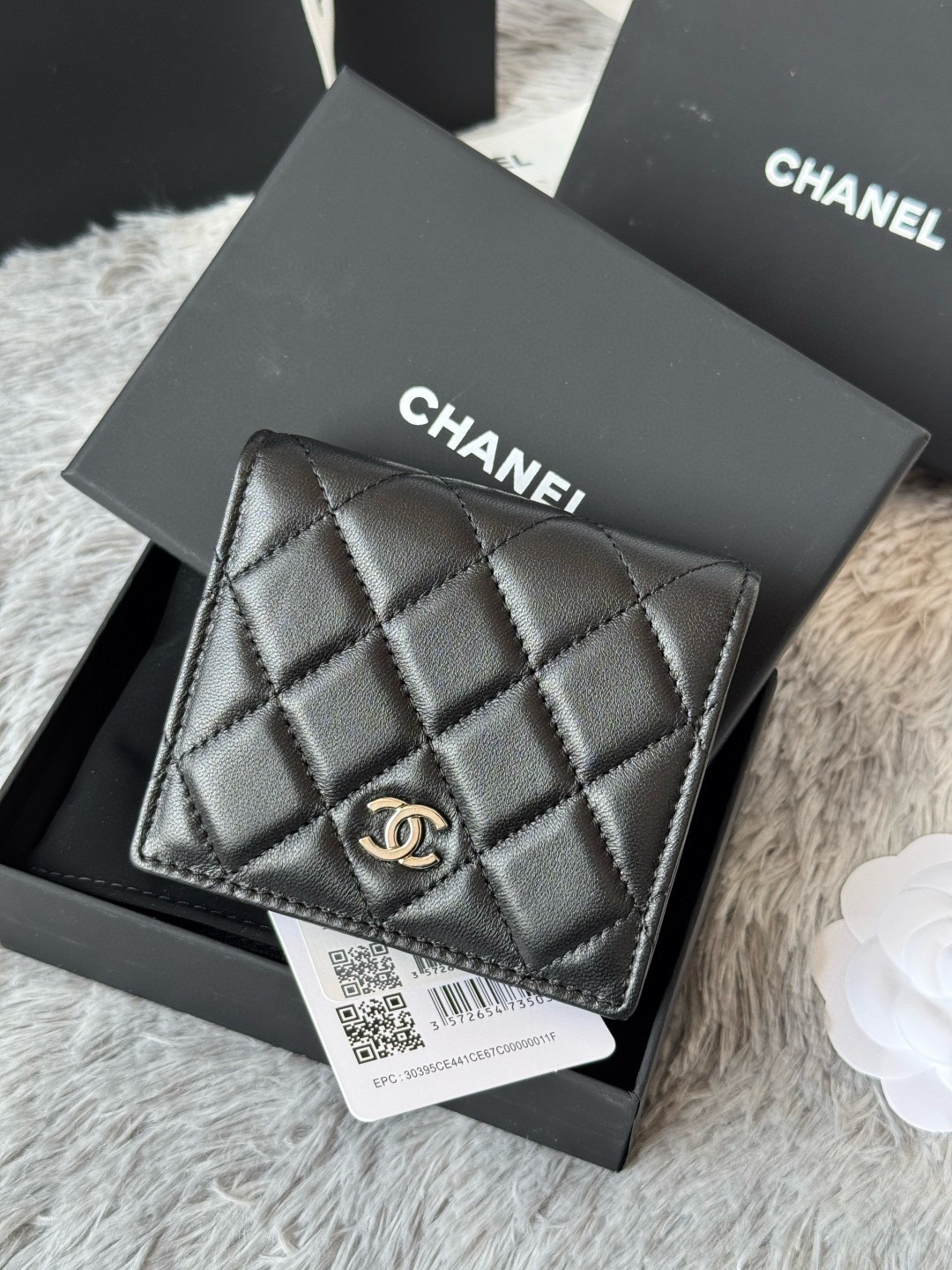 Chanel Compact Folded Wallet in Black Lambskin