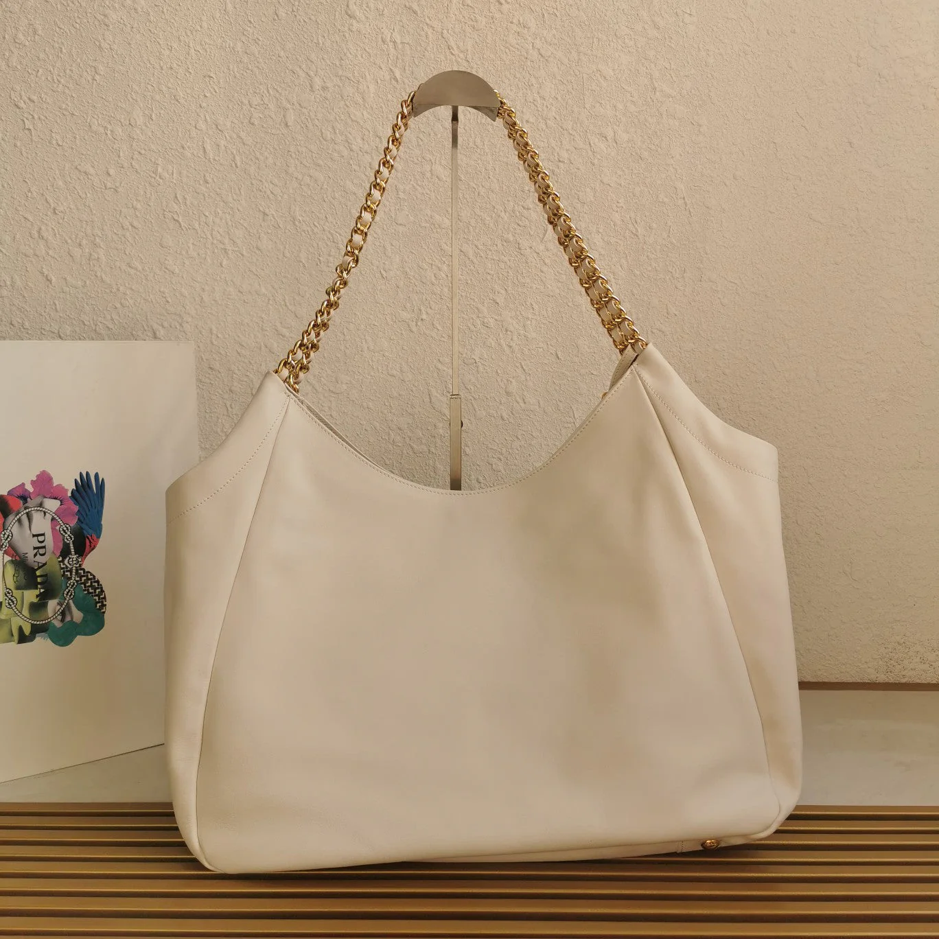 Prada CHAIN TOTE 39 SOFT WHITE CALFSKIN