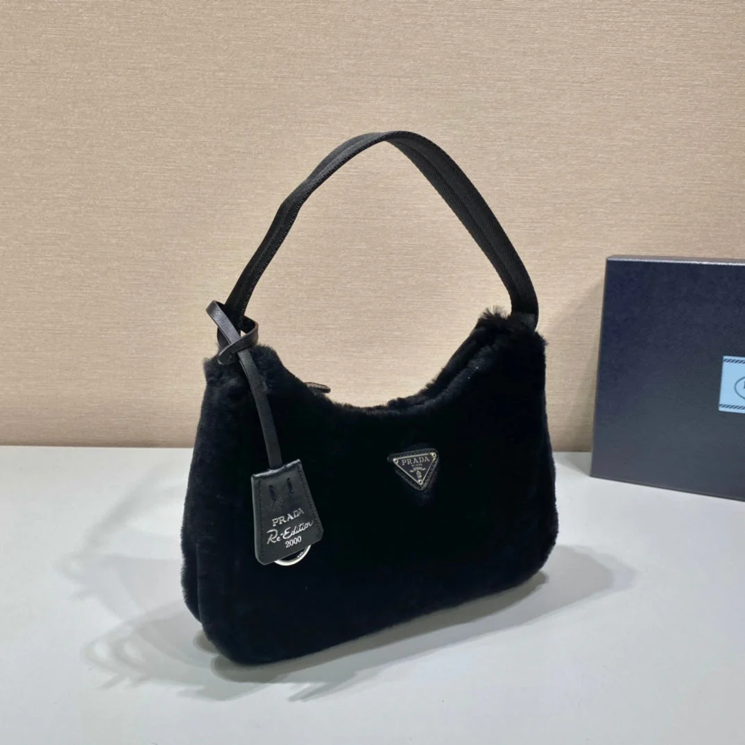 Prada HOBO BAG 23 IN BLACK RABBIT FUR
