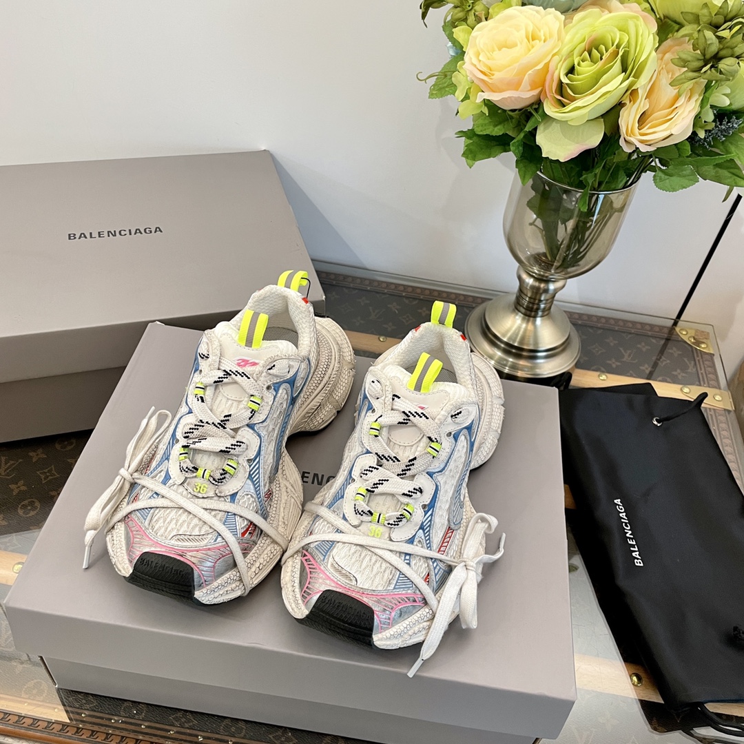 Balenciaga 3XL Red Blue Yellow Multicolor Mesh Polyurethane Wrapped Laces Oversized Chunky Sneakers - KAIROO