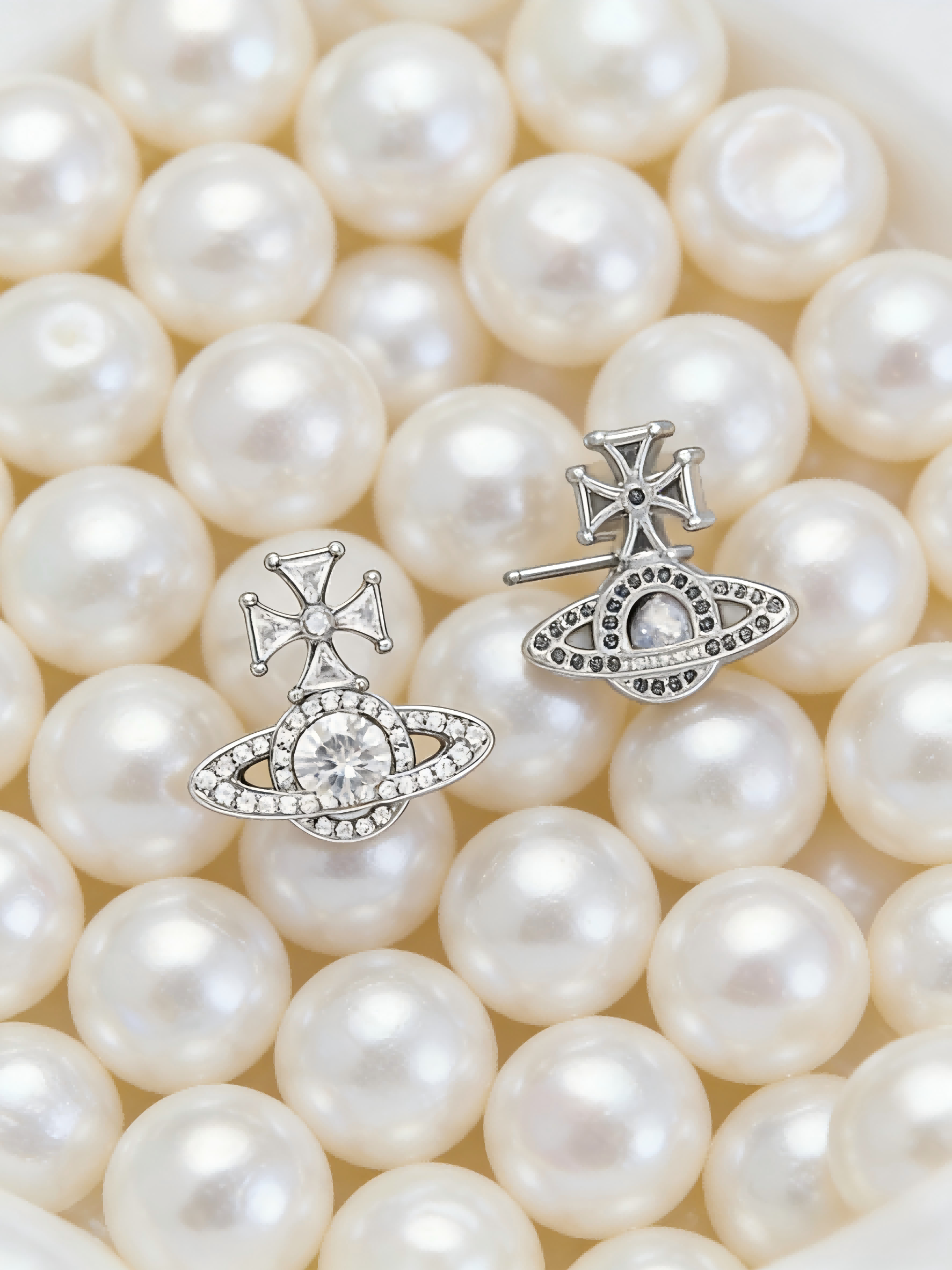 Chic Silver Crystal Saturn Studs, Glittering Zircon Planet Earrings, Daily Wear Jewelry