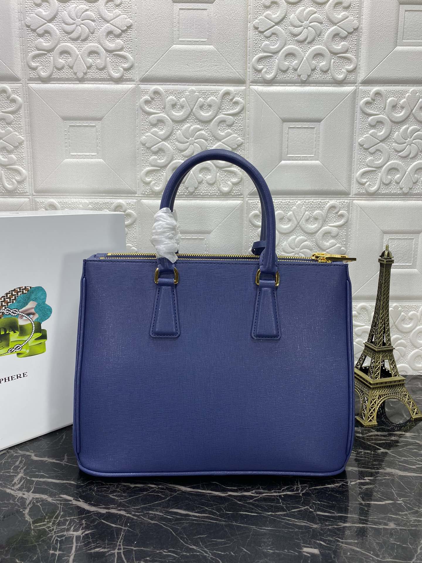 Prada GALLERIA 32 BAG IN NAVY BLUE SAFFIANO LEATHER