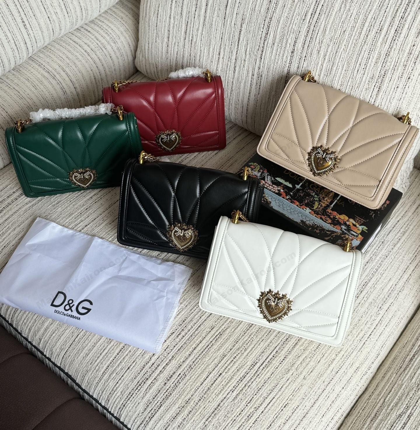 Dolce & Gabbana DG Devotion Large Quilted Nappa Leather Bejeweled Heart Flap Chain Shoulder Bag - KAIROO