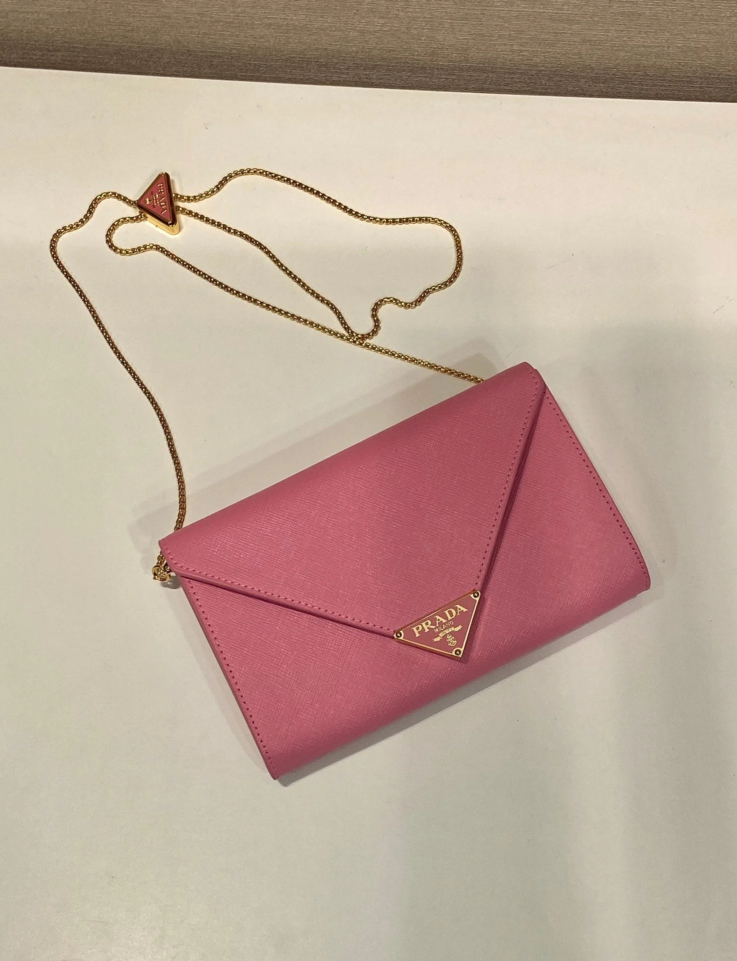Prada Cross pattern envelope bag pink leather 341153