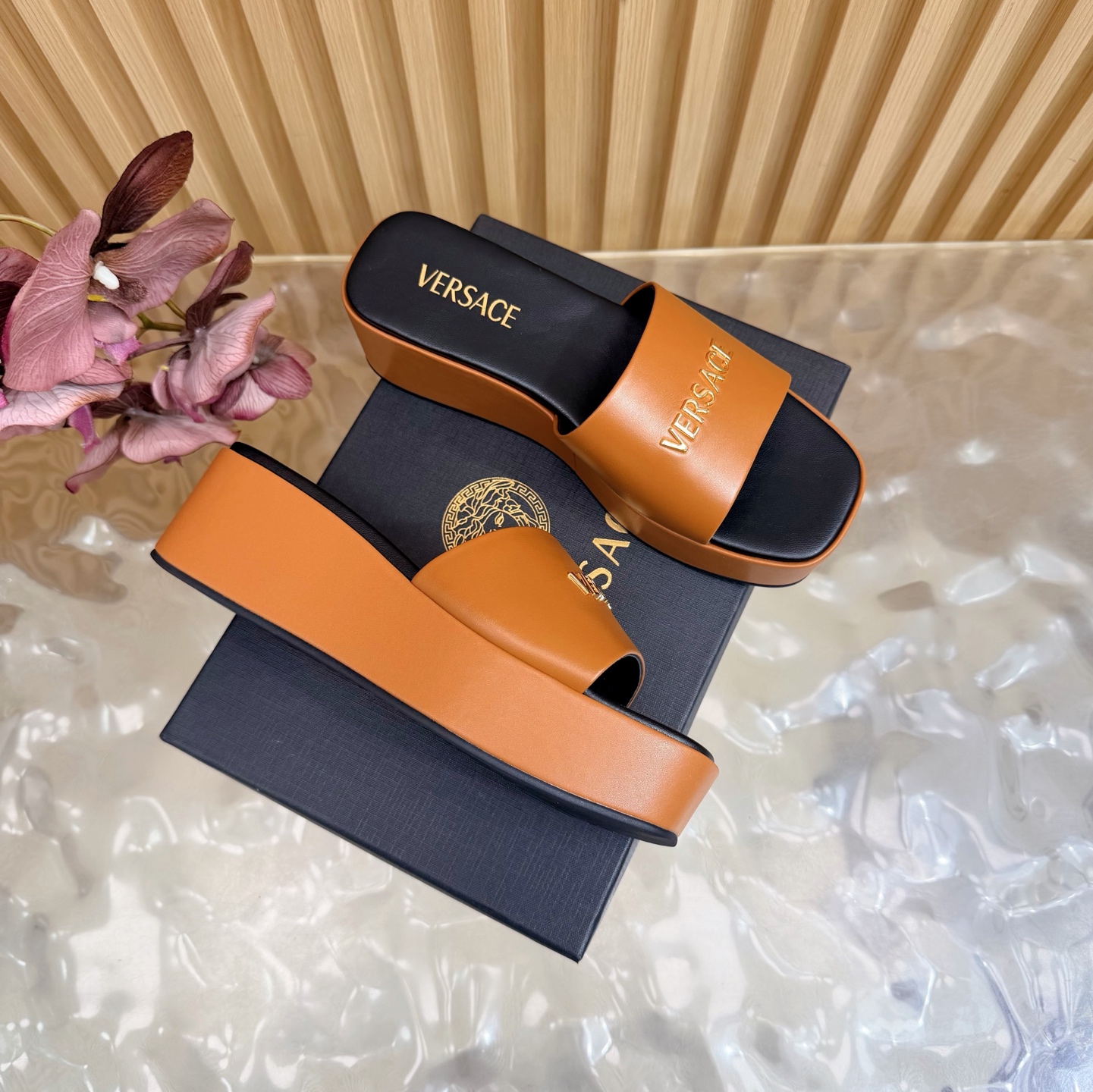 Versace Platform Leather Slides