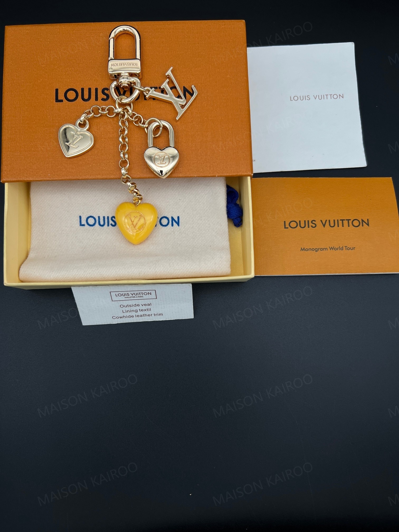 Louis Vuitton LV Yellow Heart Padlock Bag Charm Keychain - KAIROO