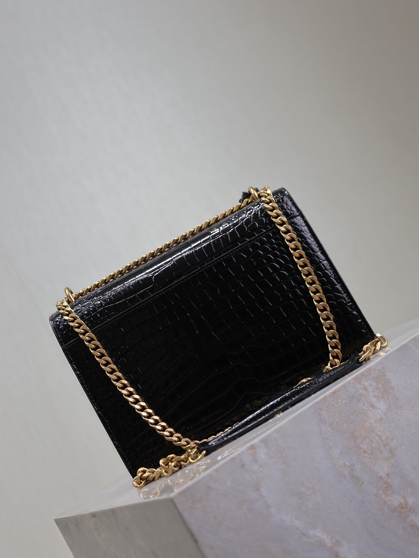 Saint Laurent YSL Black Crocodile Pattern Chain Shoulder Bag