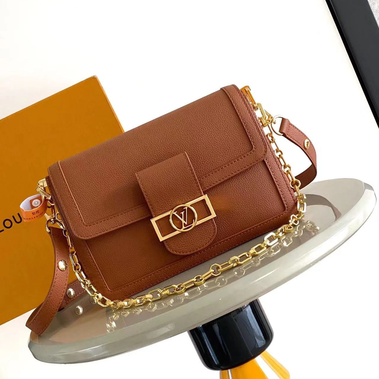 Louis Vuitton LV DAUPHINE SOFT MM 24 IN COGNAC CALFSKIN GOLD HARDWARE