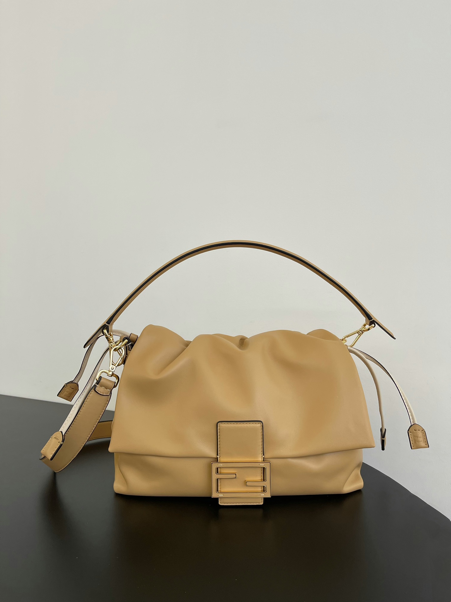 Fendi Large Baguette Soft Bag in Nappa leather-Dark beige