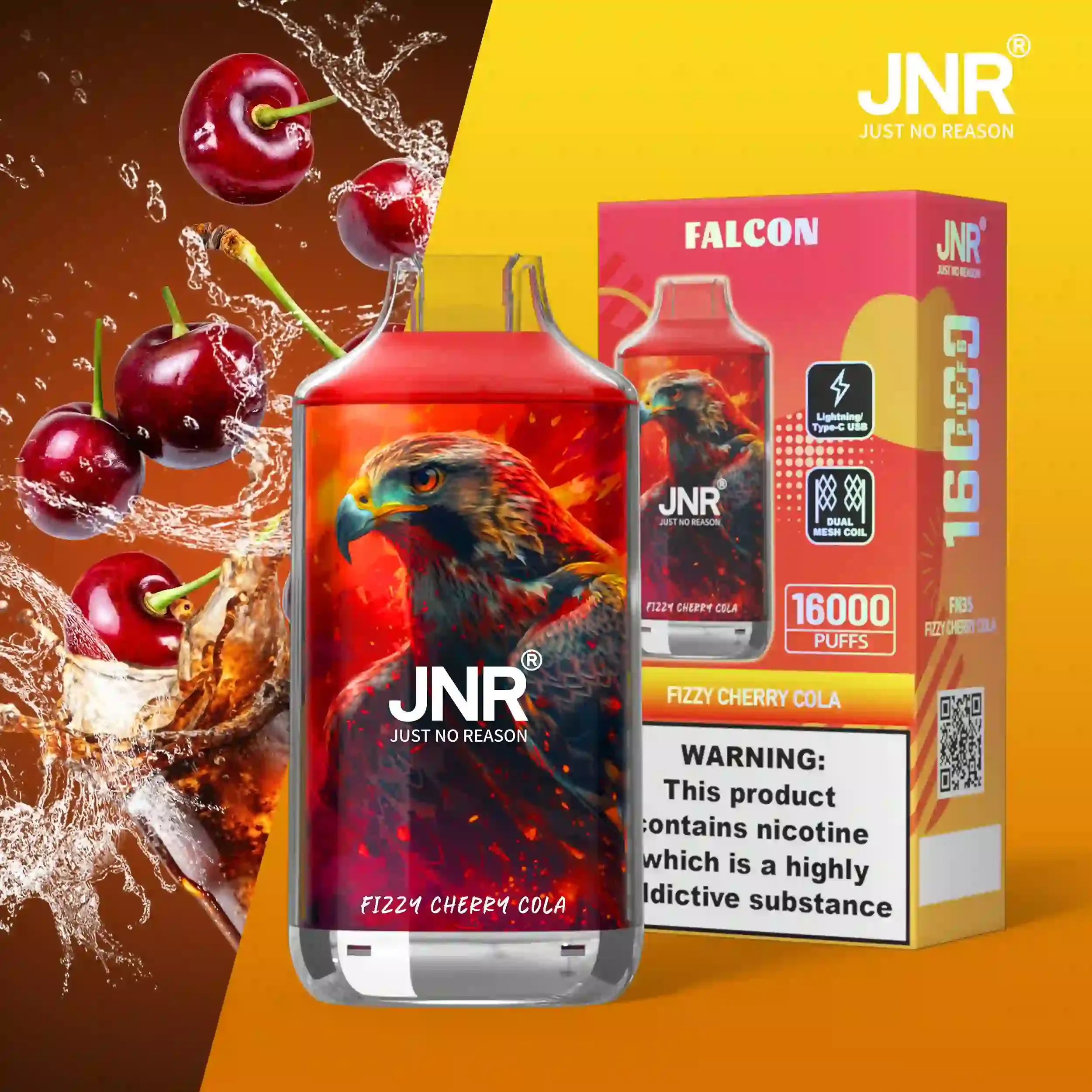 JNR Falcon 16K Rechargeable Disposable Vape – Fizzy Cherry Cola
